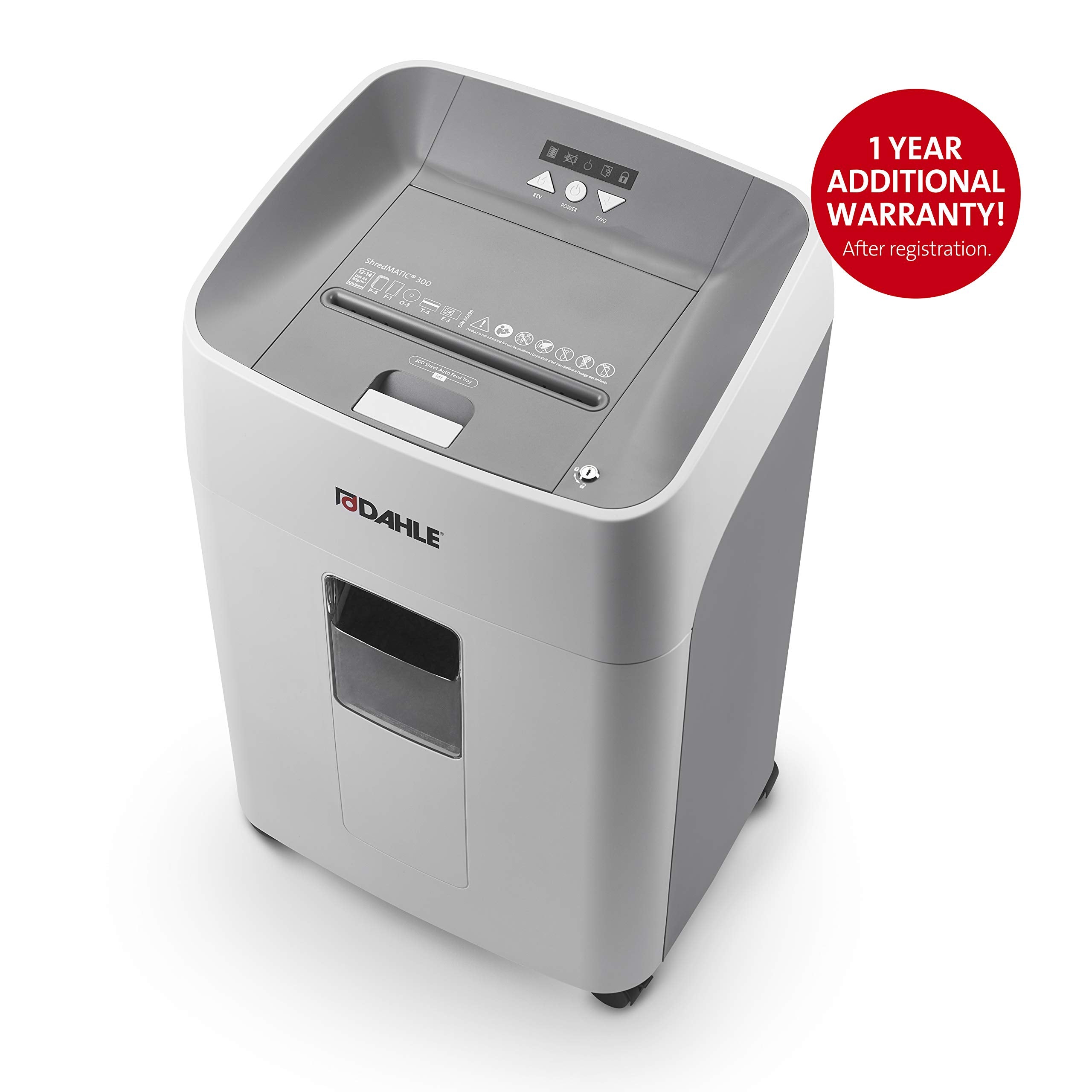 Dahle ShredMATIC 300 Auto-Feed Paper Shredder (300 Sheets, Oil-Free, Jam Protection, Cross-Cut, Safety-Lock, for Home and Office) Grey, 64.2 x 43.2 x 35.5cm