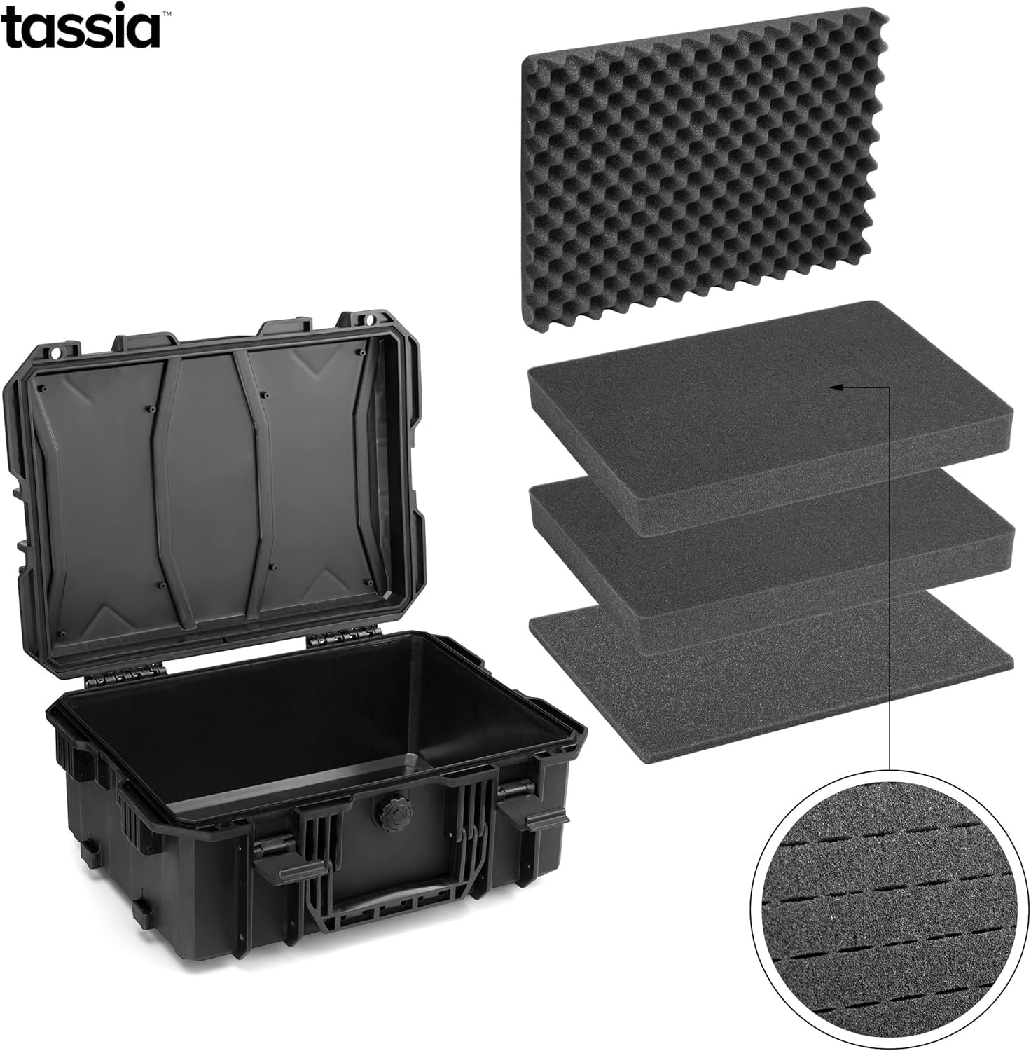 MATAR Photo Case Outdoor Case with Grid Foam Insert Waterproof - Camera Case Hard Case Shockproof for Protection for Camera, Lens and Devices - Pistol Case Versatile - Case, black, Modern MT-38192