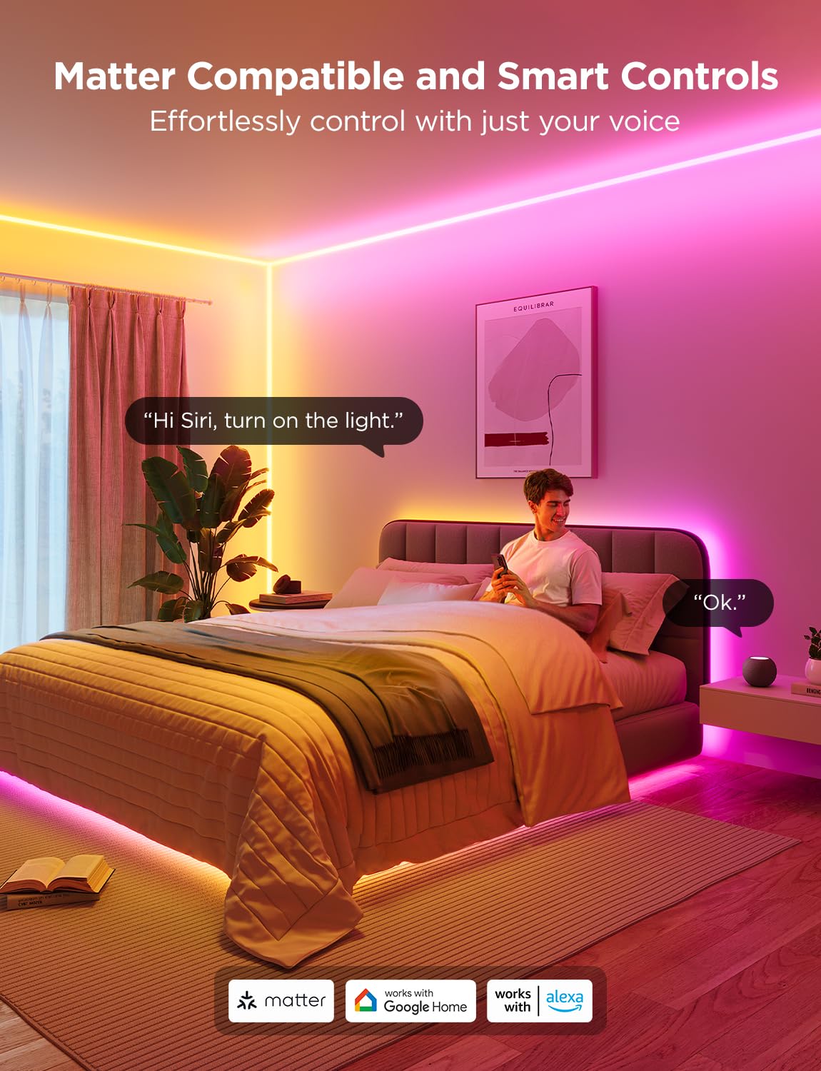 Govee Neon Rope Light for Wall Lining, LED Rope Lights Work with Matter, Google Assistant, Alexa, 16.4ft RGBIC Strip Lights with Smart App Control and Music Sync for Living Room, Bedroom, Wall Corners