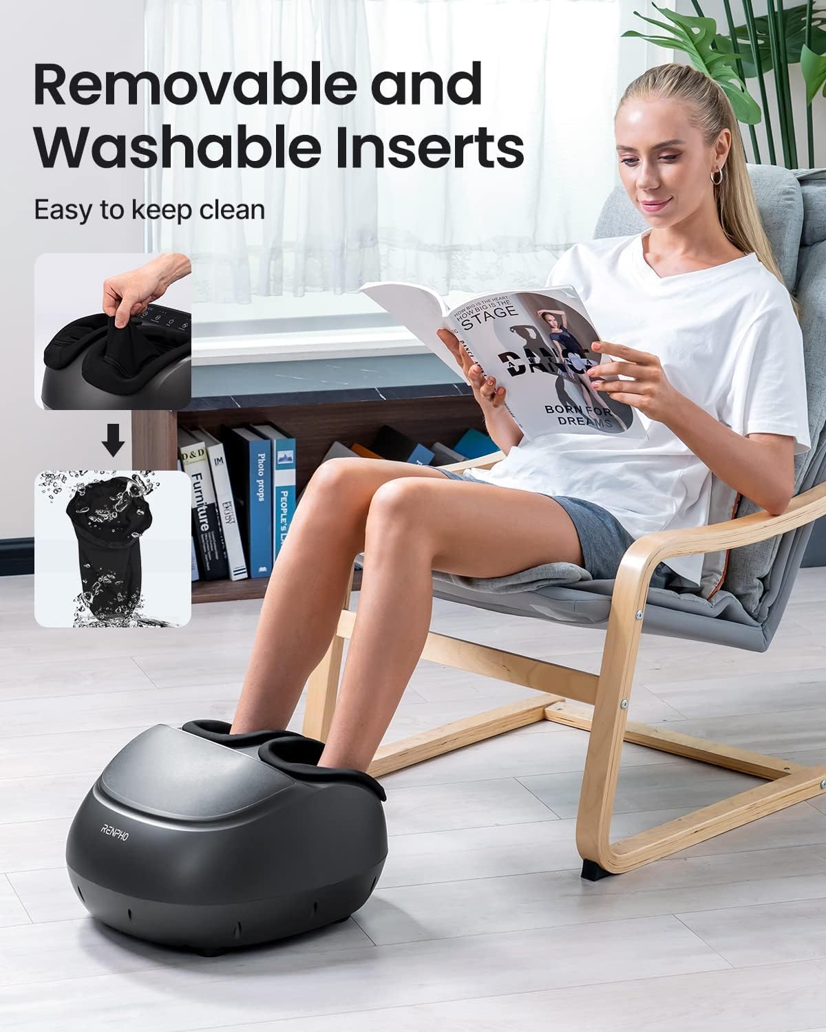 Renpho RF-FM059R-BK,RENPHO Foot Massager Machine with Heat and Remote, Deep Kneading, Delivers Relief for Tired Muscles and Plantar Fasciitis,Fits feet up to Unisex Size 12-Black