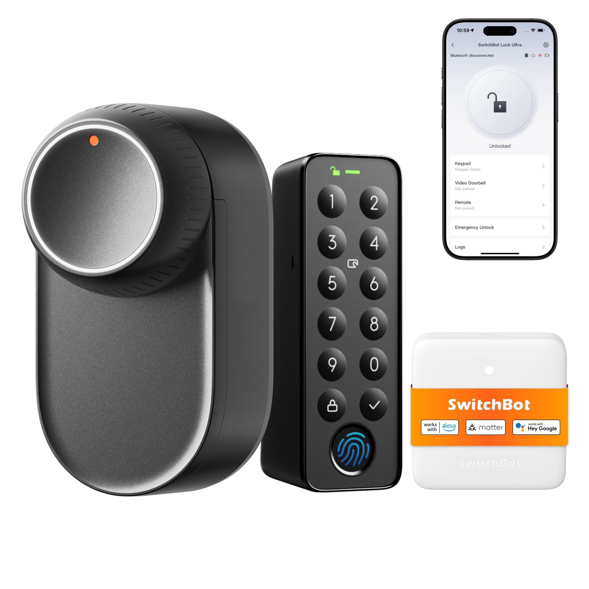SwitchBot WiFi Smart Lock Ultra with Touchscreen Keypad, Fingerprint Door Lock, Smart Door Lock, Fits Your Existing Euro Profile Cylinder, IP65 Weatherproof, Supports Matter, Alexa, Google, IFTTT