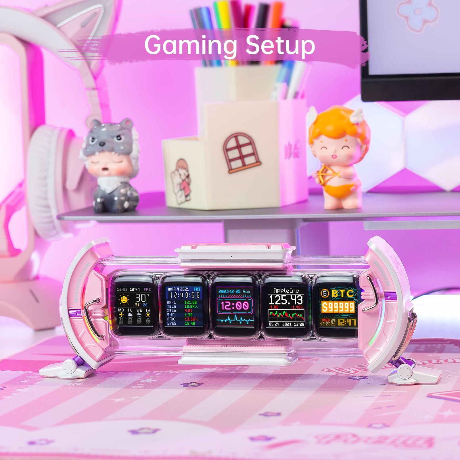 Divoom Times Gate - Cute Gaming Digital Clock with Smart App Control, Supports Weather Forecast, Stock Market/Exchange Rate, Social Media, Pixel Art Display for Gaming and Home Office Decor (Pink)
