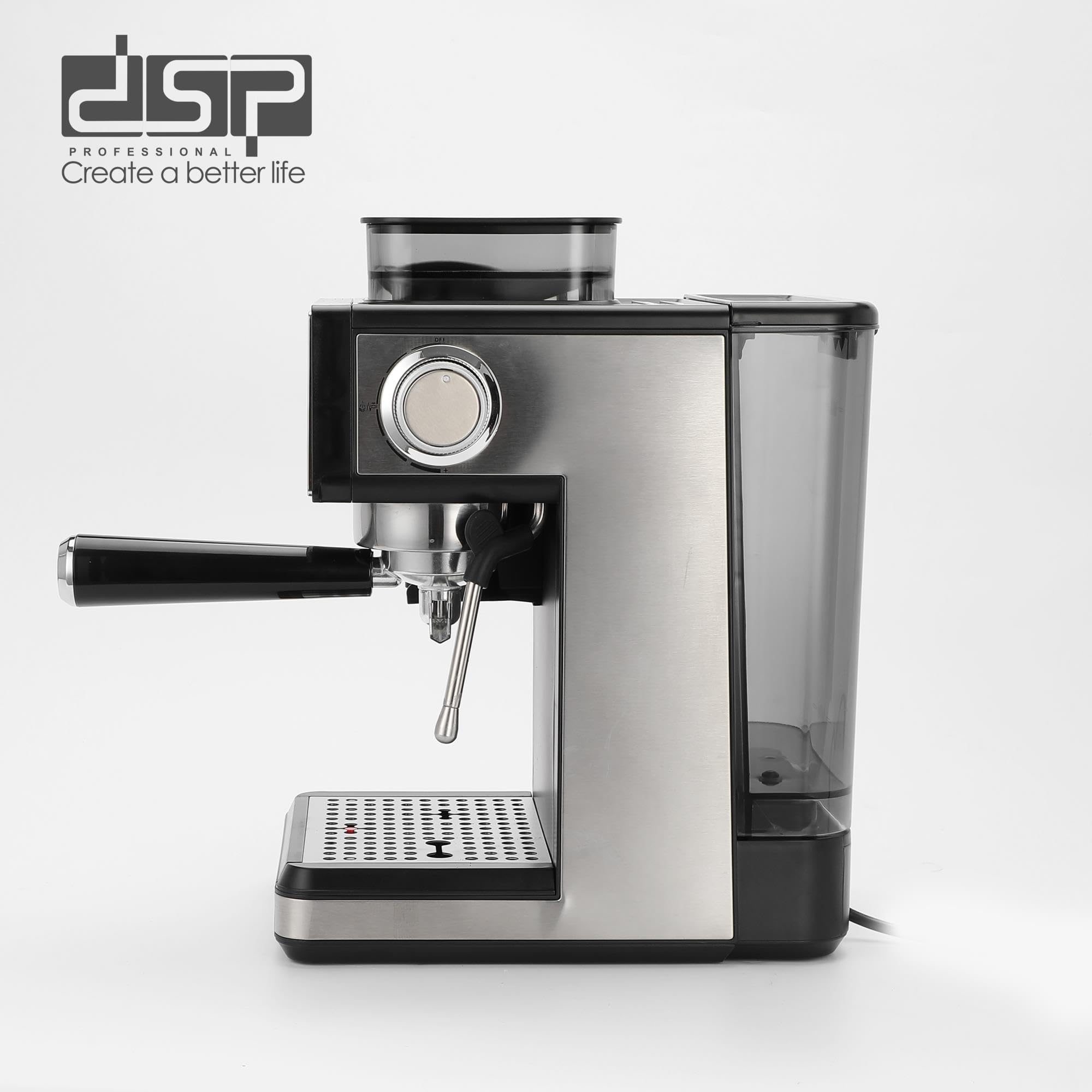 DSP Professional Coffee Machine Stainless Steel Home Use Espresso Coffee Maker 1.7L 20bar Espresso Coffee Maker 1350W with innovative 150g bean Grinding system KA3125