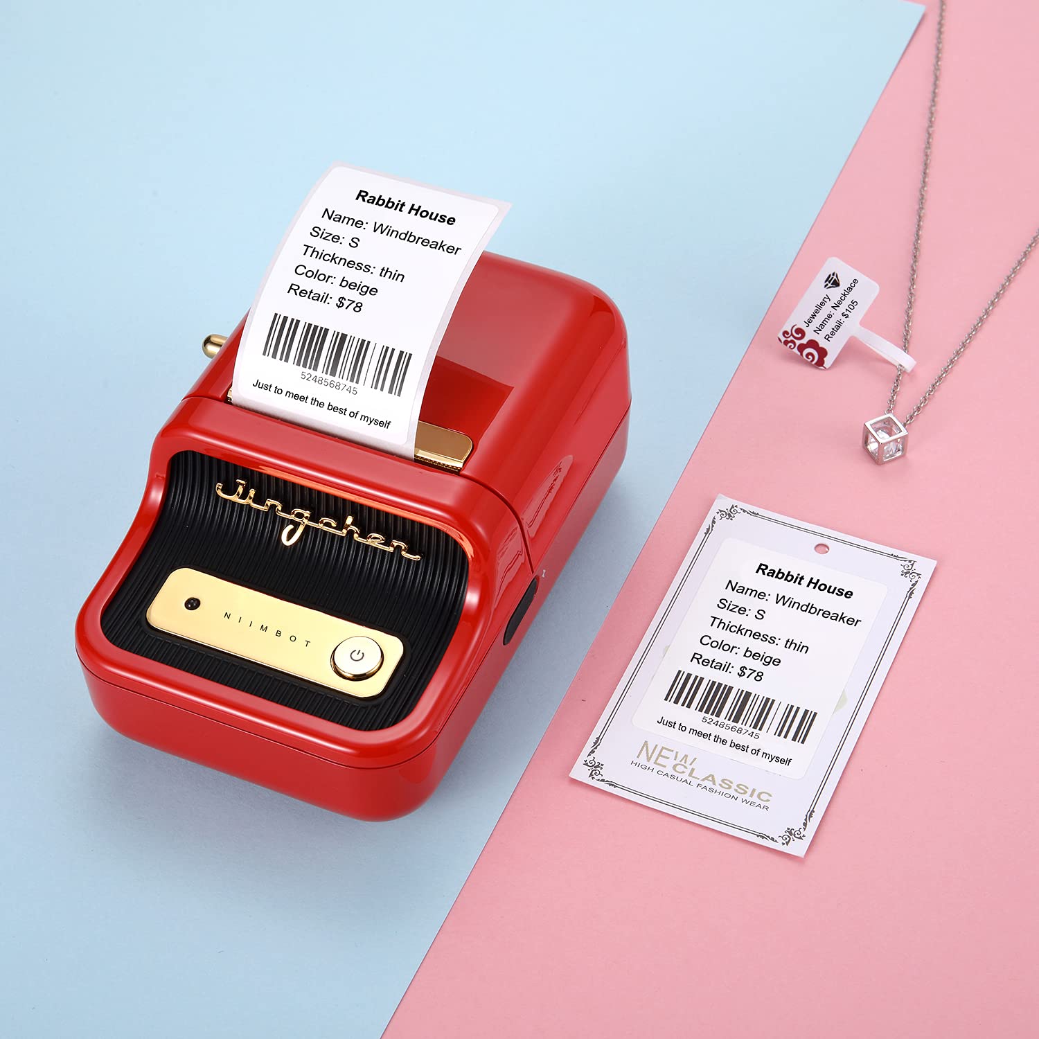 Inself Portable Wireless Bluetooth Thermal Label Printer with RFID - Perfect for Supermarket, Clothing, Jewelry, Retail Store, Home, Barcode and Price Name Printing