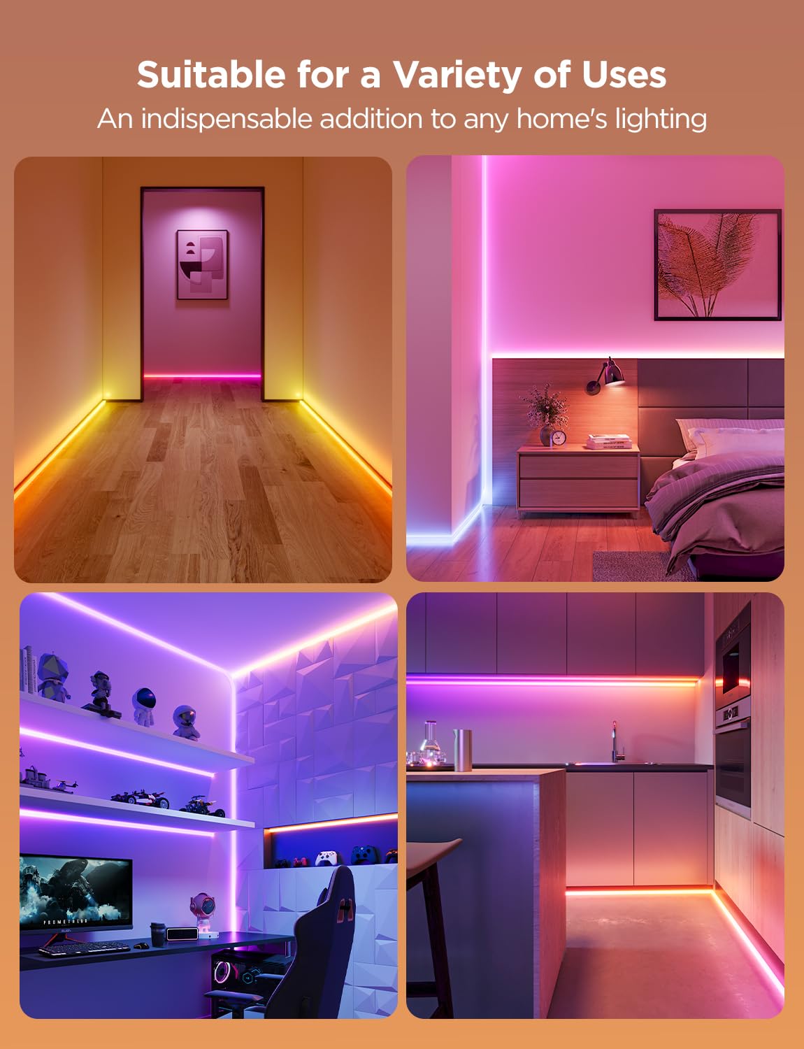 Govee Neon Rope Light for Wall Lining, LED Rope Lights Work with Matter, Google Assistant, Alexa, 16.4ft RGBIC Strip Lights with Smart App Control and Music Sync for Living Room, Bedroom, Wall Corners