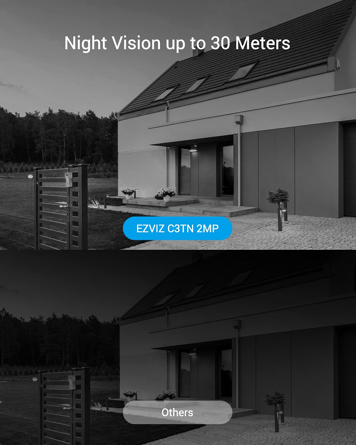 EZVIZ كاميرا مراقبة منزلية خارجية 1080P برؤية ليلية 30 متر، نظام CCTV واي فاي، كشف حركة ذكي، مقاومة للماء IP67، بطاقة SD 256GB/ تخزين سحابي، تدعم اليكسا وجوجل هوم، 2.4GHz (C3TN)