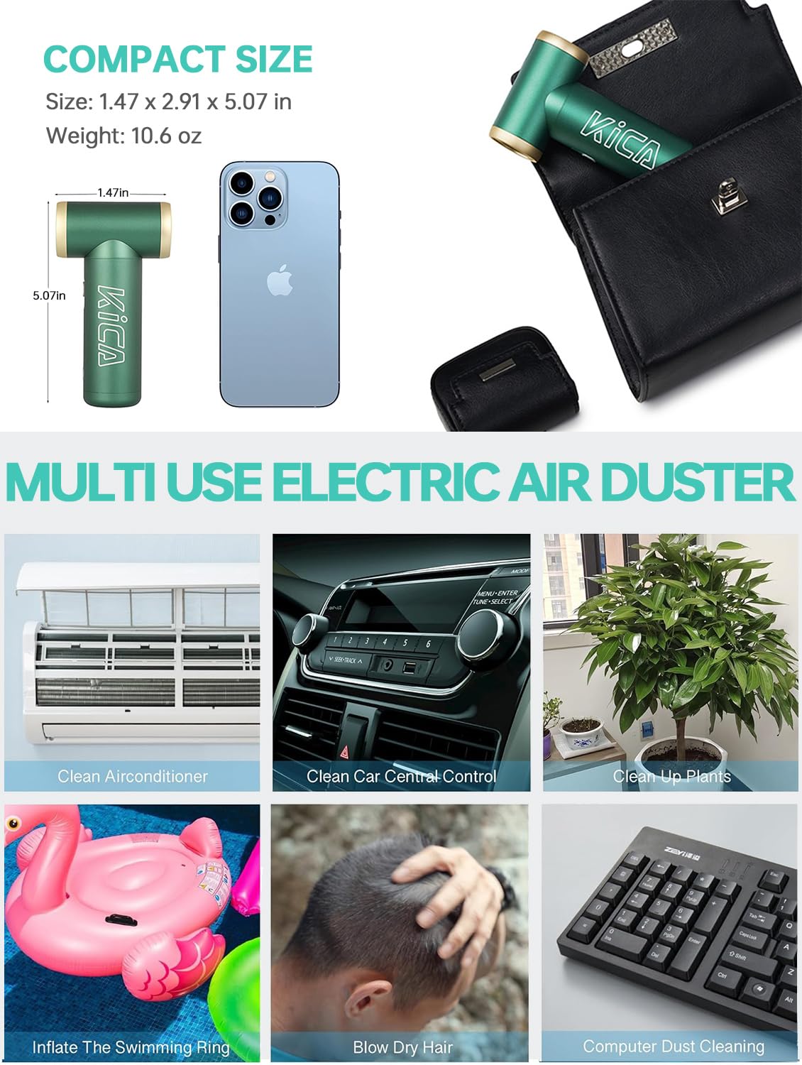 KICA JetFan 2.0 Multi-Purpose Electric Air Duster Fan, for Cleaning Electronics, Keyboard, Computer, Outdoor Hiking, Air Cushion, BBQ, 101000 RPM