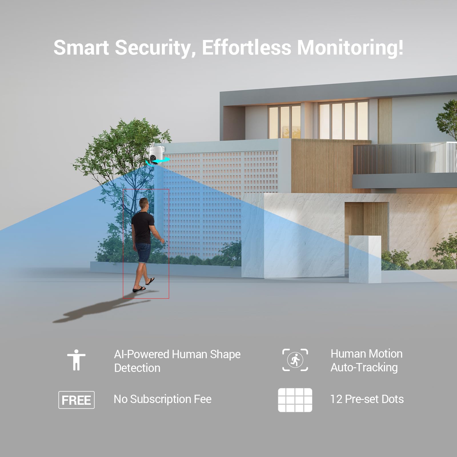 EZVIZ كاميرا مراقبة خارجية 360 درجة مع تتبع تلقائي، كاميرا مراقبة منزلية واي فاي، تقنية كشف الانسان/الحركة، رؤية ليلية ملونة، مكالمات ثنائية الاتجاه، مقاومة للماء، اليكسا/جوجل
