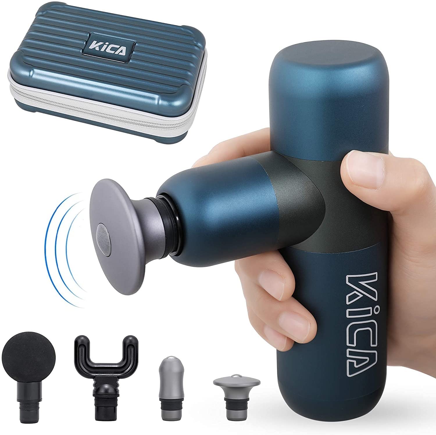 Kica K2 Portable Mini Massage Gun - Deep Tissue Electric Percussion Massager for Pain Relief and Muscle Recovery - Metal Solid Grip, Fascial Relax, Deep Massage Therapy Mode - Blue
