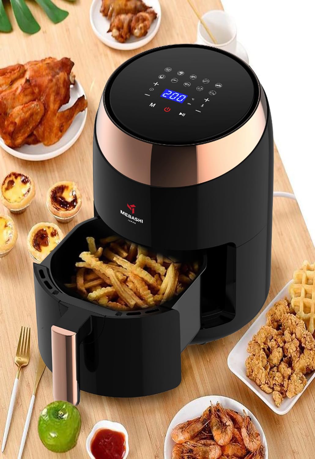 MEBASHI Air Fryer with Digital Touch Screen, 1400W 3.5L Capacity, Timer and Temprature Control, 10 Pre-Set Cooking Programs (ME-AF988) (Black)