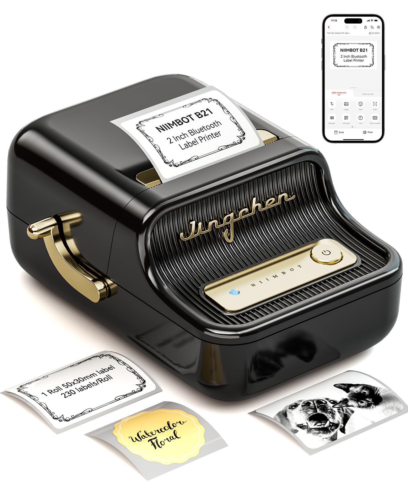 NIIMBOT Label Maker Machine with 1 Roll Free Tape B21 Vintage 2 inches Width Business Thermal Label Printer Price Gun Shipping Label Tag Writer for Home Office Organization Commercial Use (Black)