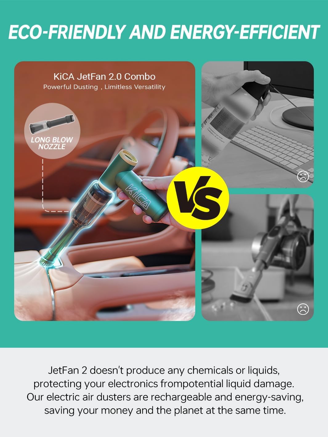 KICA JetFan 2.0 Multi-Purpose Electric Air Duster Fan, for Cleaning Electronics, Keyboard, Computer, Outdoor Hiking, Air Cushion, BBQ, 101000 RPM