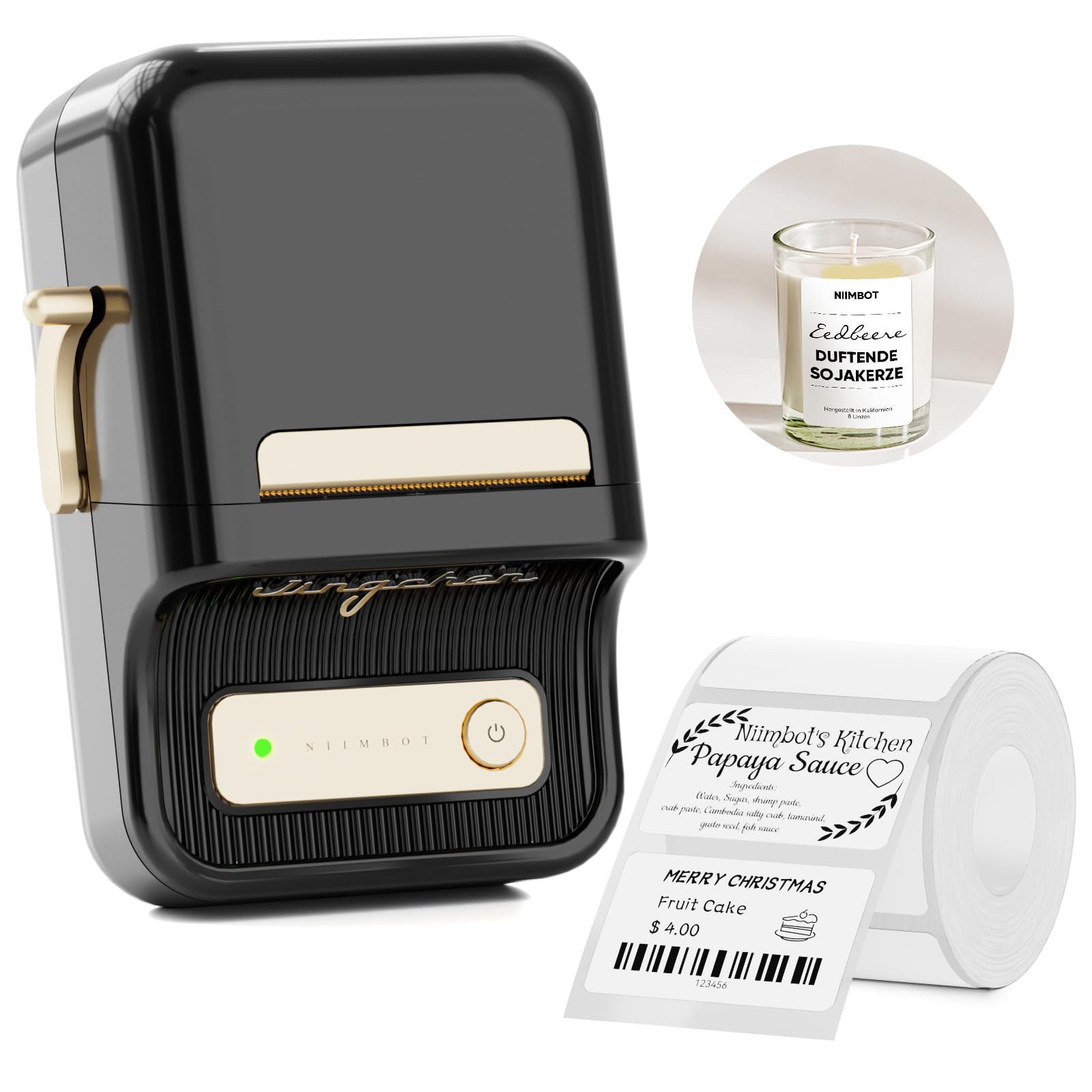 NIIMBOT B21 Portable Thermal Label Maker Inkless, Wireless Bluetooth Label Printer for Clothing, Addresses, Business, Compatible with iOS and Android, with 1 Roll 50x30mm White Labels, Black