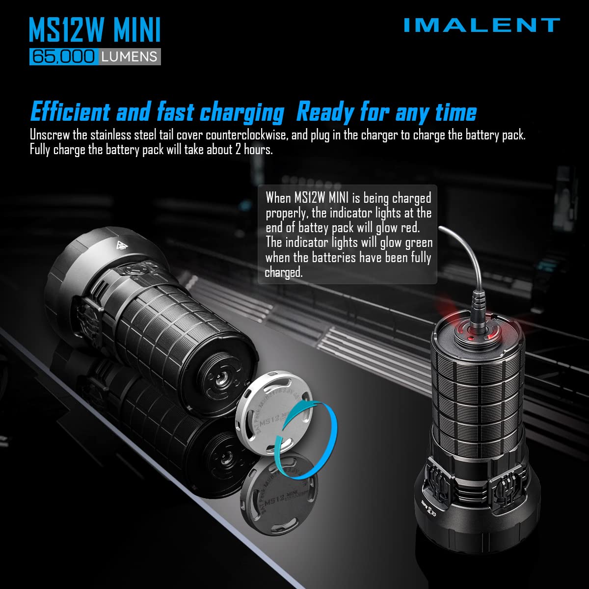 IMALENT MS12 Mini C Rechargeable Ultra Bright Handheld Flashlight 65000 lumens, use 12 CREE XHP 70.2 LEDs, Long Throw Light 1036m Distance, high Powered Flashlight for Search and Rescue