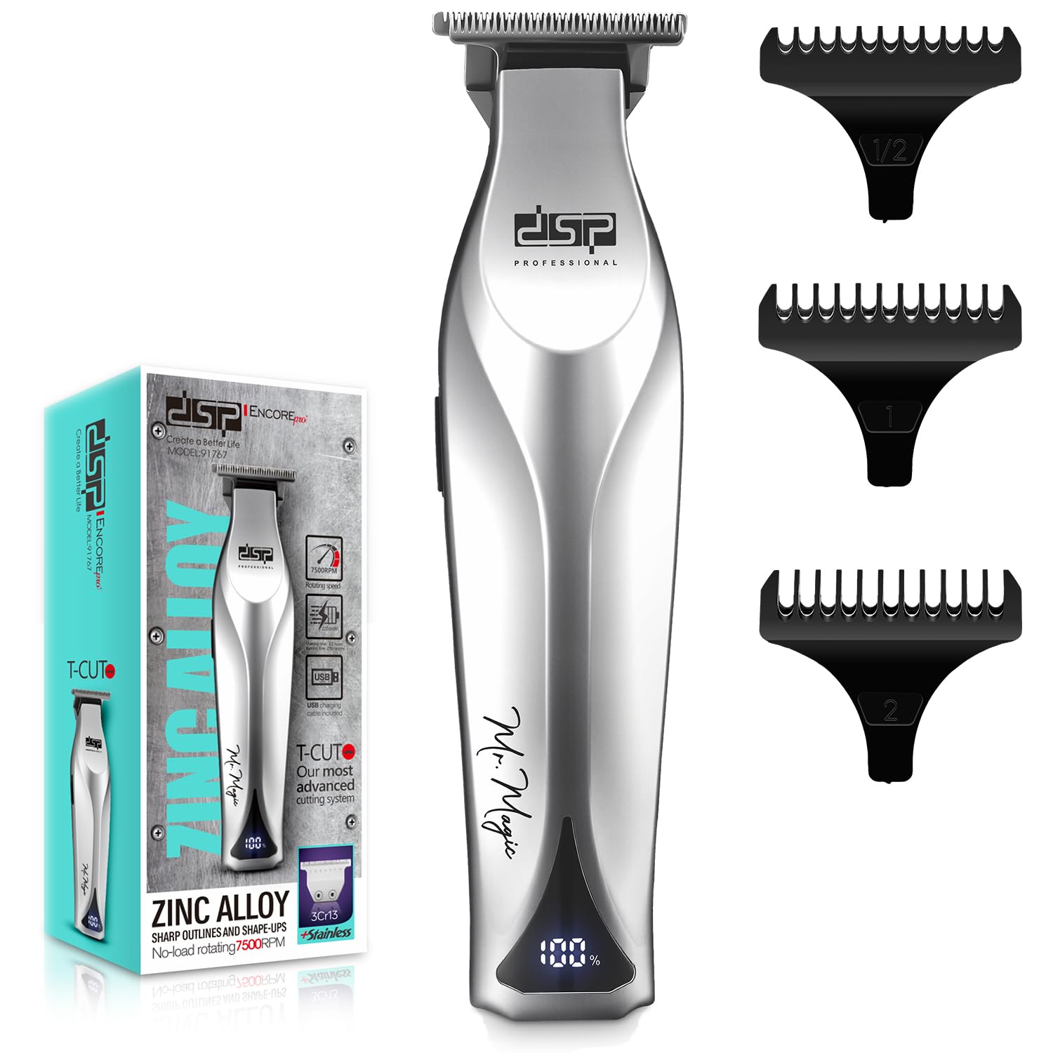 DSP Professional Trimmers for Barbers, T Blade Beard Trimmer for Men, Cordless Zinc Alloy Material Edgers Trimmer with Charge and Discharge Protection