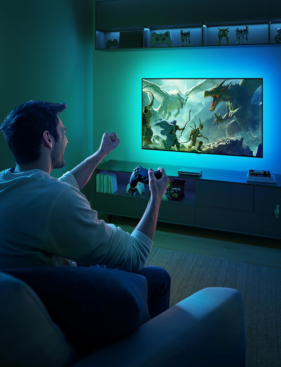 Govee HDMI 2.1 Sync Box Kit 2, AI Sync Box with TV Backlight,Supports 8K@60Hz, 4K@144Hz, VRR and ALLM, Works with Matter, RGBIC LED Strip for 55-65 inch TVs, 75 LEDs/m