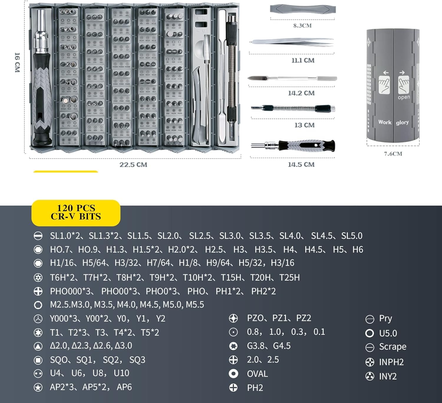 Promate 126 pieces cylindrical magnetic screw driver kit,ProTools-126M