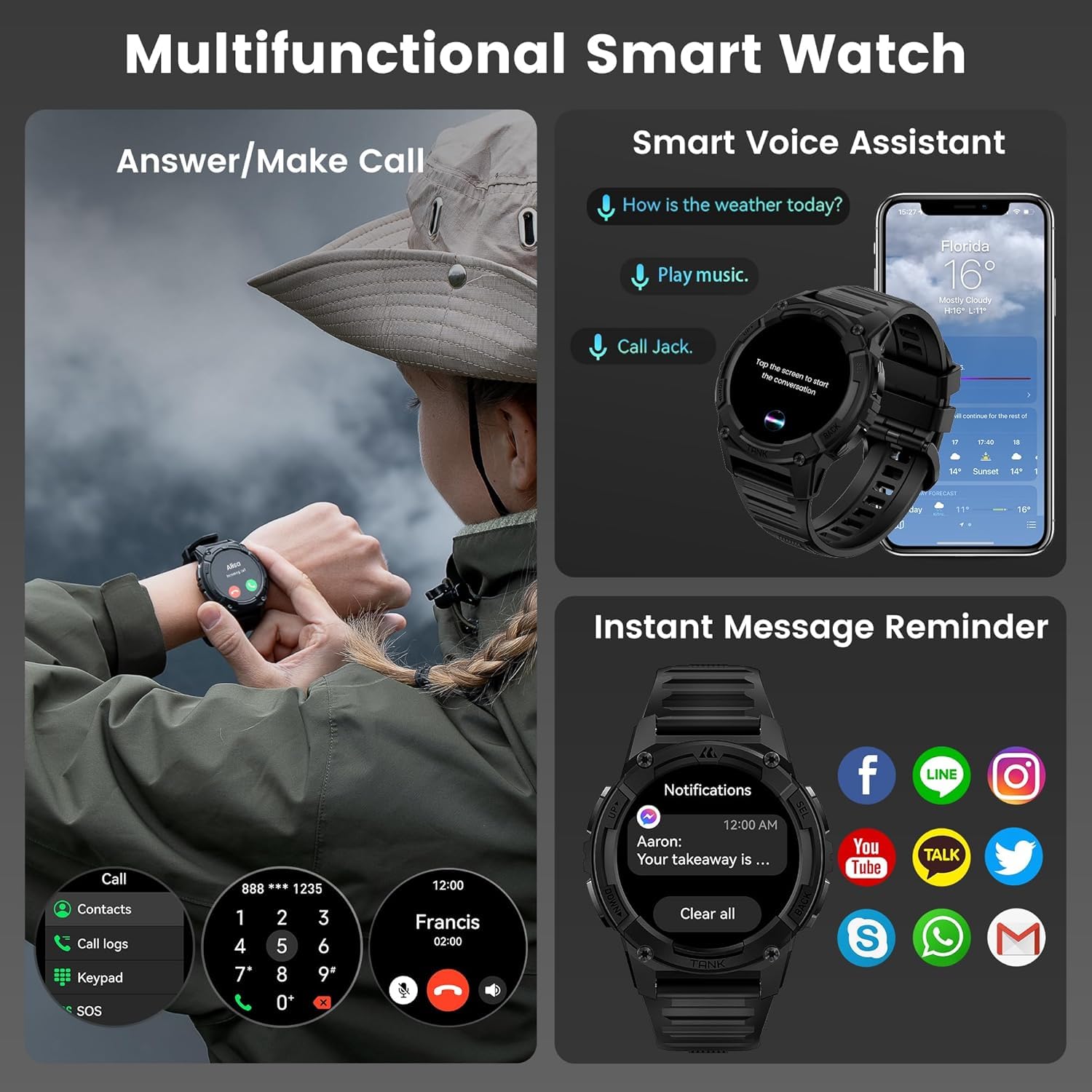 KOSPET Tank S2 Smart Watch for Men/Women GPS, 5ATM Waterproof, Pressure/Altitude/Compass, 1.32" AMOLED Display Fitness Tracker(Answer/Make Call), AI Voice Assistant, 24H Sleep/Hear Rate Monitor