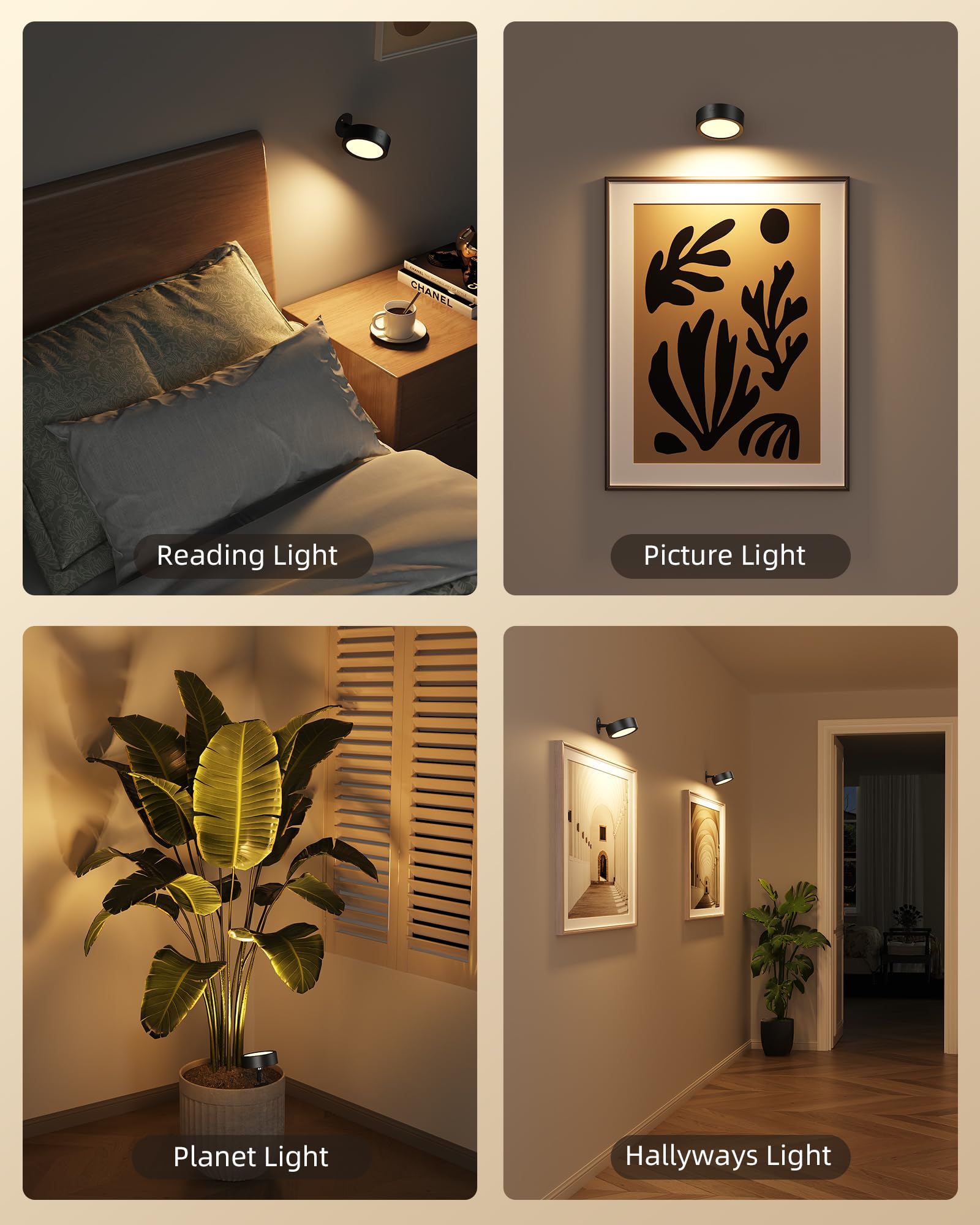 EZVALO Indoor LED Wall Light with 5500mAh Battery, Wireless Wall Lamp with Remote Control, 360 Degree Rotatable, 3 Color Modes, Touch Control for Kids, Living Room and Bedroom, Black (Pack of 2)