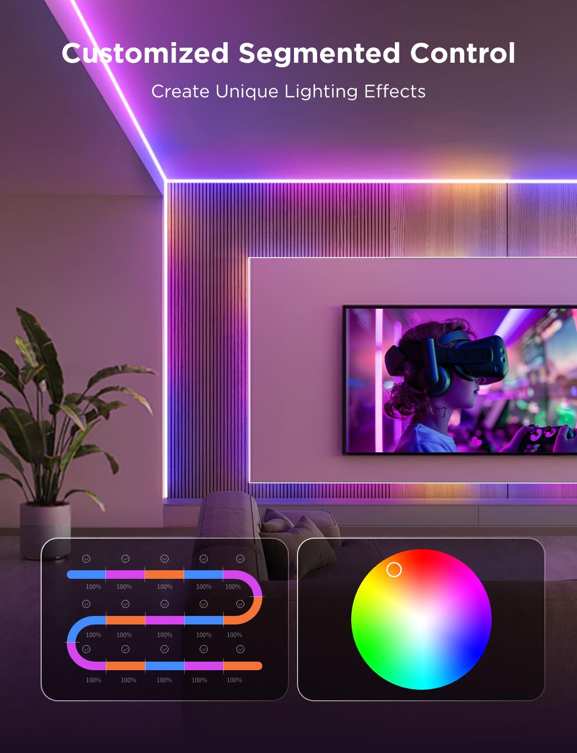 شريط اضاءة LED سي او بي برو من جوفي، مصابيح LED RGBICW بطول 10 قدم لغرفة النوم، متوافق مع اليكسا ومساعد جوجل وماتر، متعدد الالوان وابيض دافئ، 150 مصباح ليد، 2.7 واط، 24 فولت، للاستخدام الداخلي