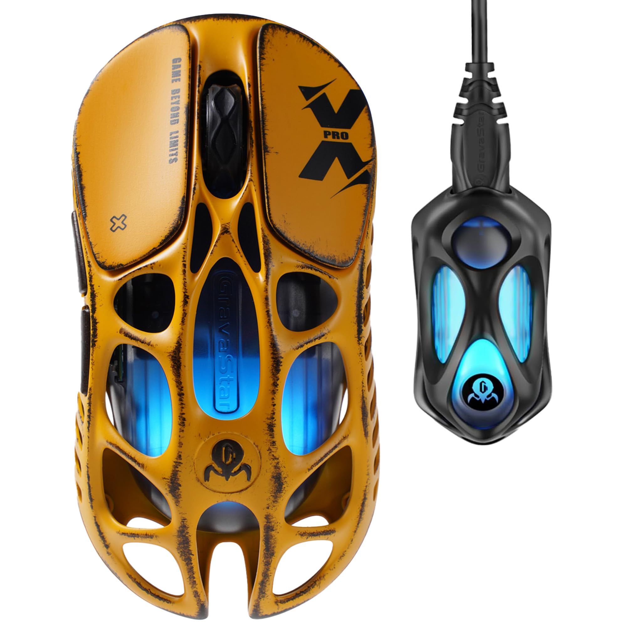 Gravastar Mercury X Pro Wireless Gaming Mouse - PAW 3950 Sensor 32000 DPI, 8000Hz Polling Rate, Magnesium Alloy Hollow Frame, RGB Lighting, 5 Programmable Buttons, Three Modes (Yellow)