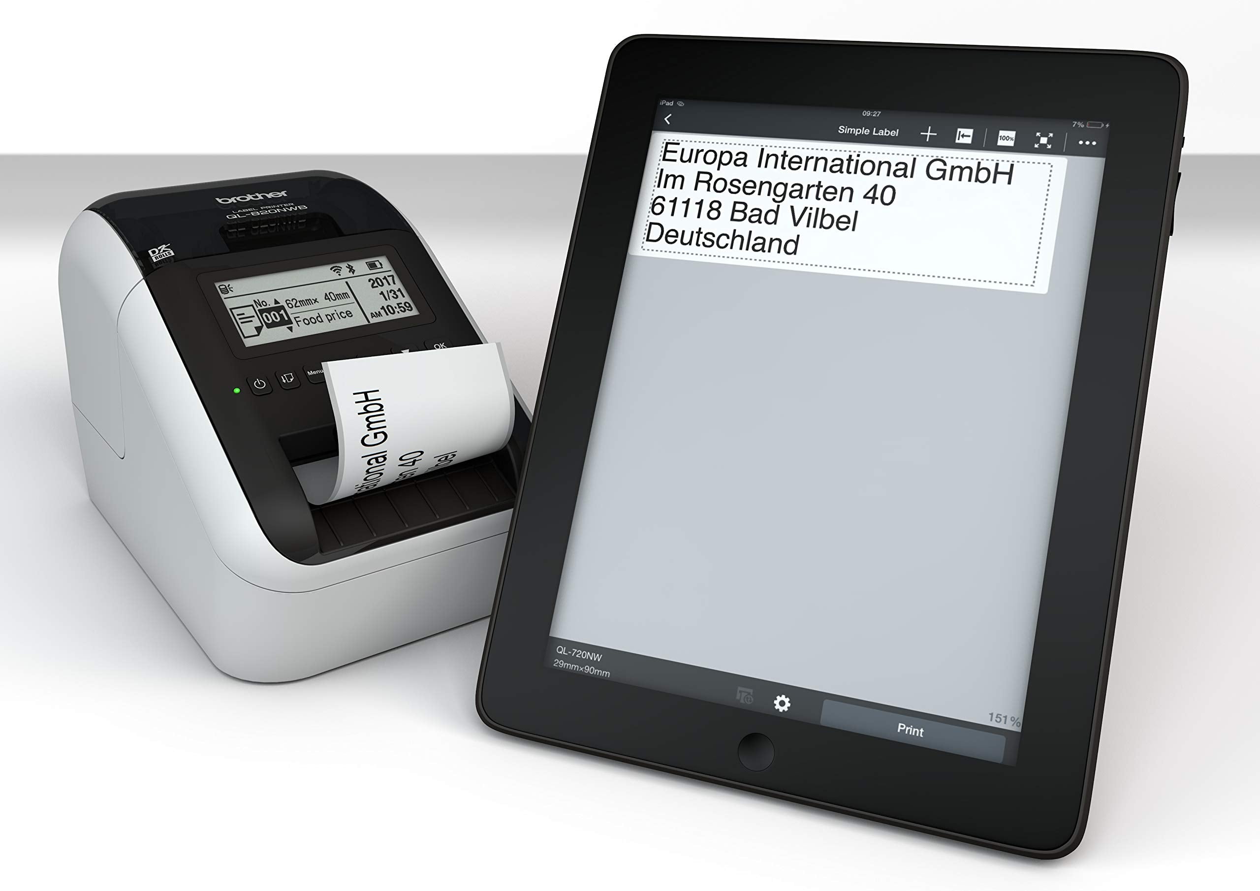 Brother QL-700 Label Maker, USB 2.0, Address Label Printer, Desktop, Up to 62mm Wide Labels, UK Plug, Black Print Only