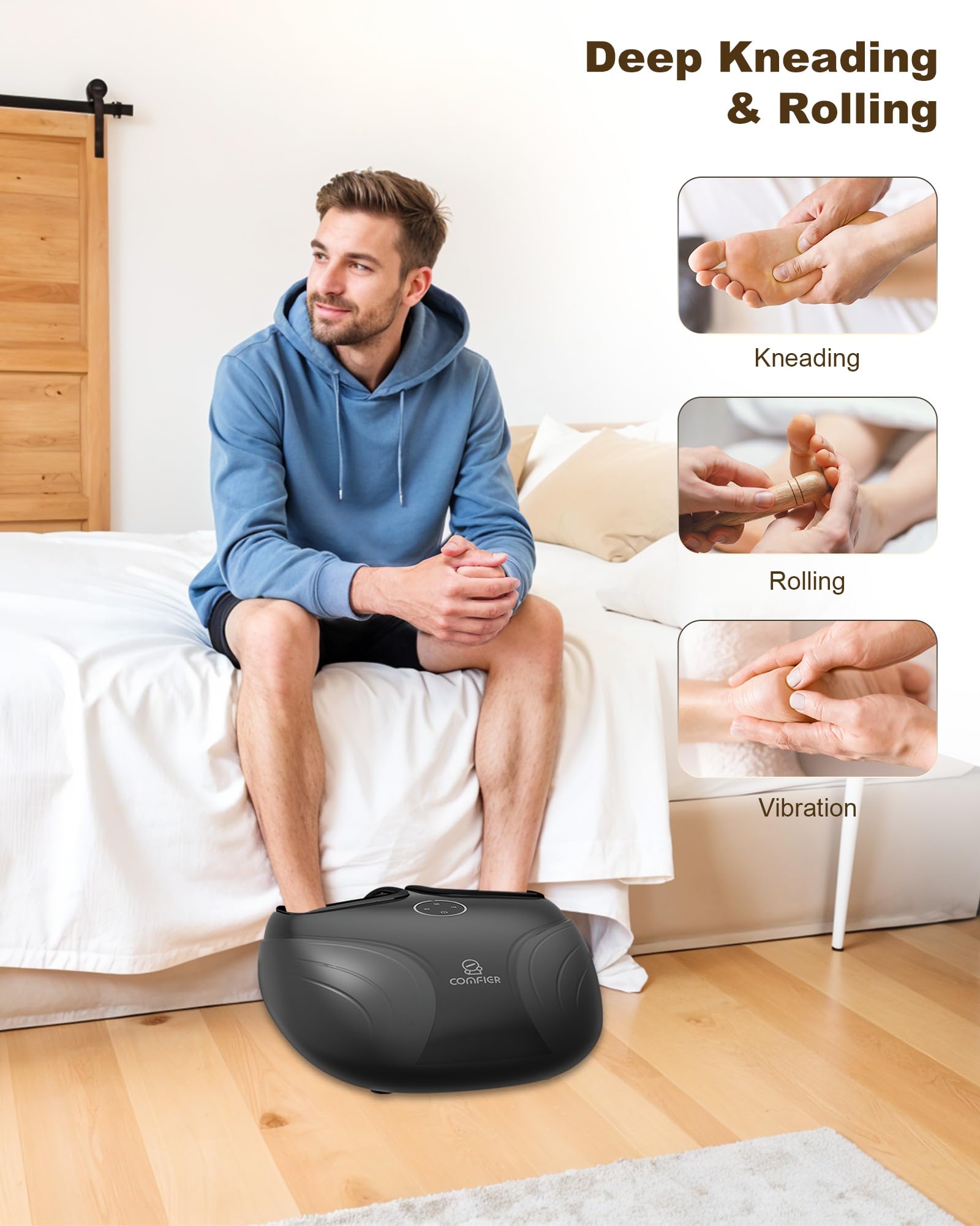 COMFIER Foot Massager with Heat, Shiatsu Foot Massager, Roller Compression for Plantar Fasciitis, Neuropathy, Home Office Use, Gifts