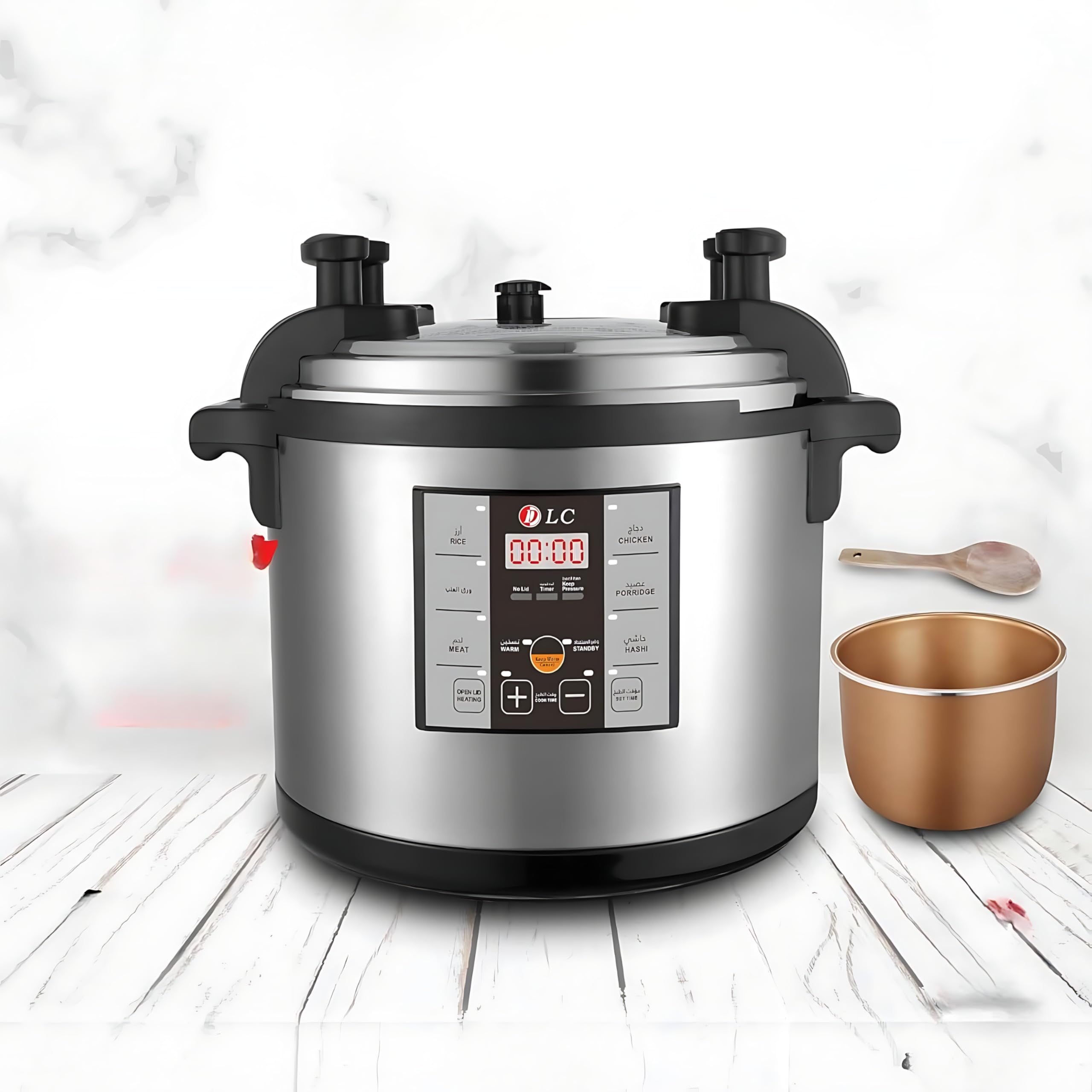 DLC Electric Pressure Cooker 25L - 3500W | Multi-Function Stainless Steel Cooker with Non-Stick Inner Pot, Digital Display & Safety Features | Adjustable Temperature - DLC-38913-25 Silver/Black