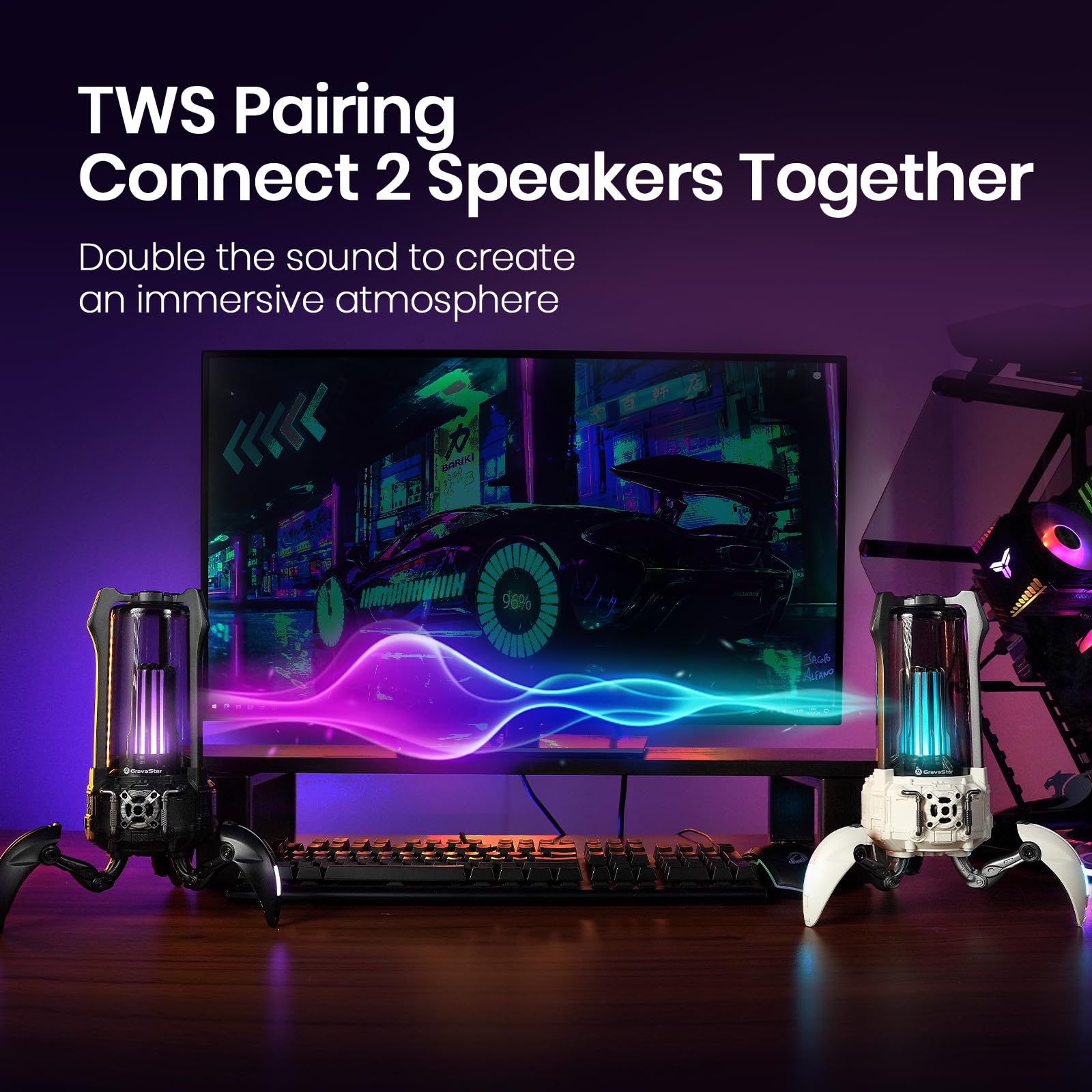 G GravaStar Supernova Portable Bluetooth Speaker, LED Table Lamp Speaker, 9H Playtime, TWS Pairing, Wireless Speakers fo Party/Outdoor/Camping/Gifts