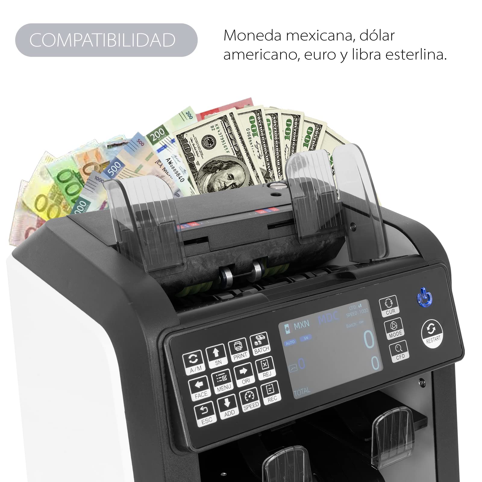 GUARDEX Bill Counter, 1200 Bills Per Minute + 4 Modes of Use + Light & UV/MG/IR Sensors, Bank Grade, Multiple Currencies