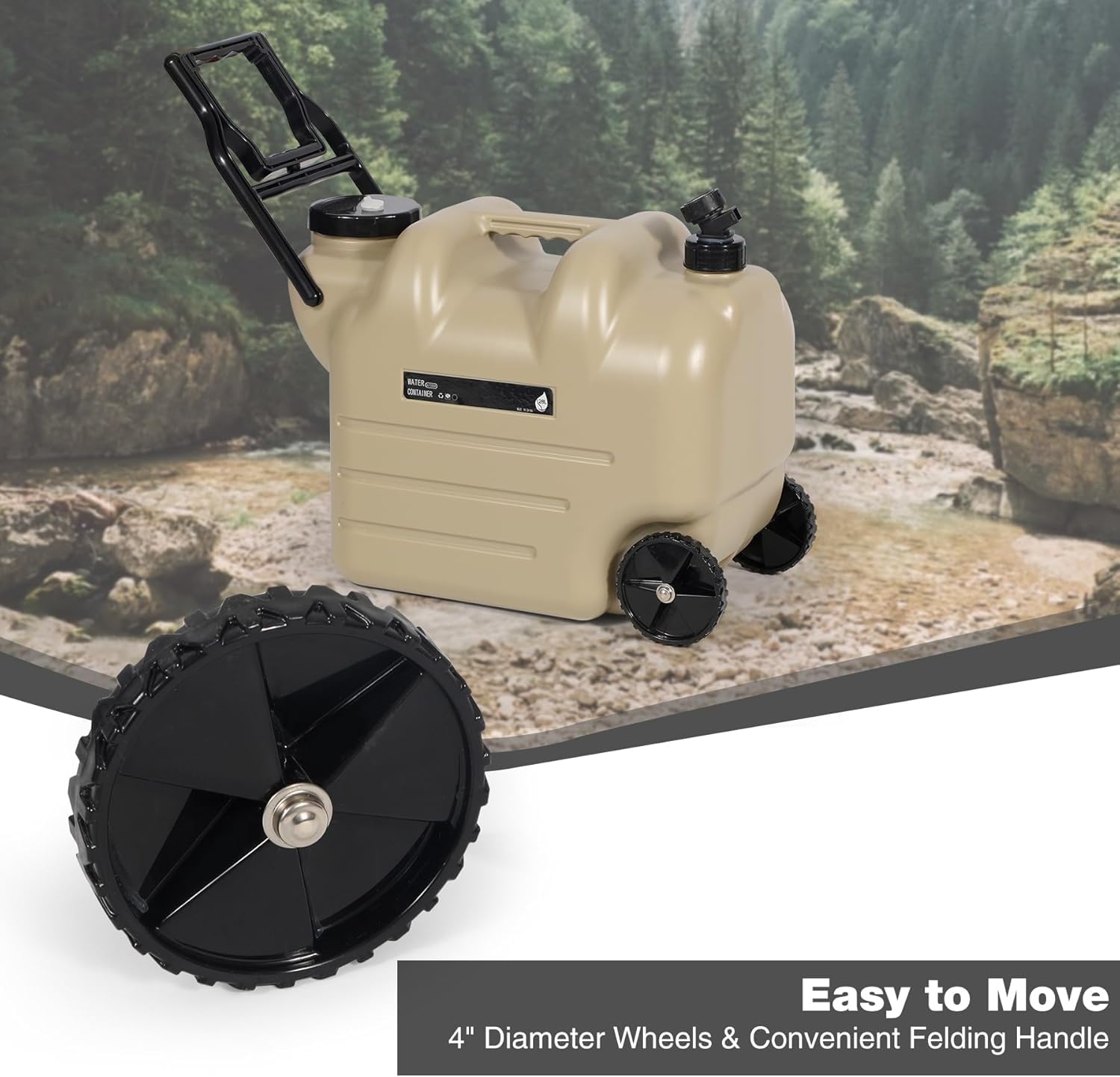 Fipka DLC 7.4 Gallon Water Container with Wheels & Folding Handle, Portable Emergency Water Storage Tank with Spigot, BPA Free Water Jug for Camping Outdoor Hiking (28L, Dlc-37328)