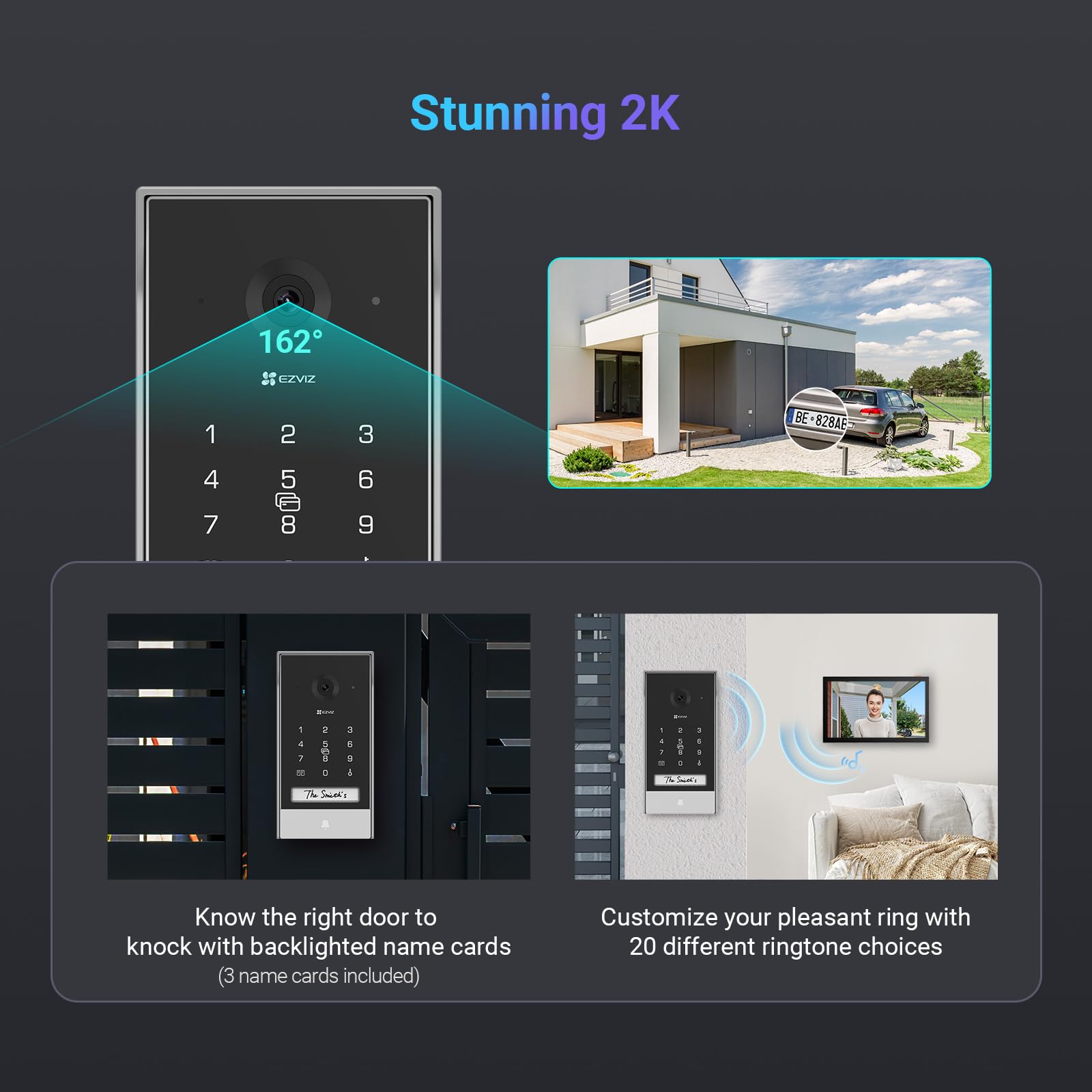 EZVIZ Battery Video Door Intercom with Solar Panel, 2K Intercom with Camera, 7 Inch Colour Touch Screen and 2-Way Audio, Dual Band, Door Intercom Supports Password, Halow Connection, EP7