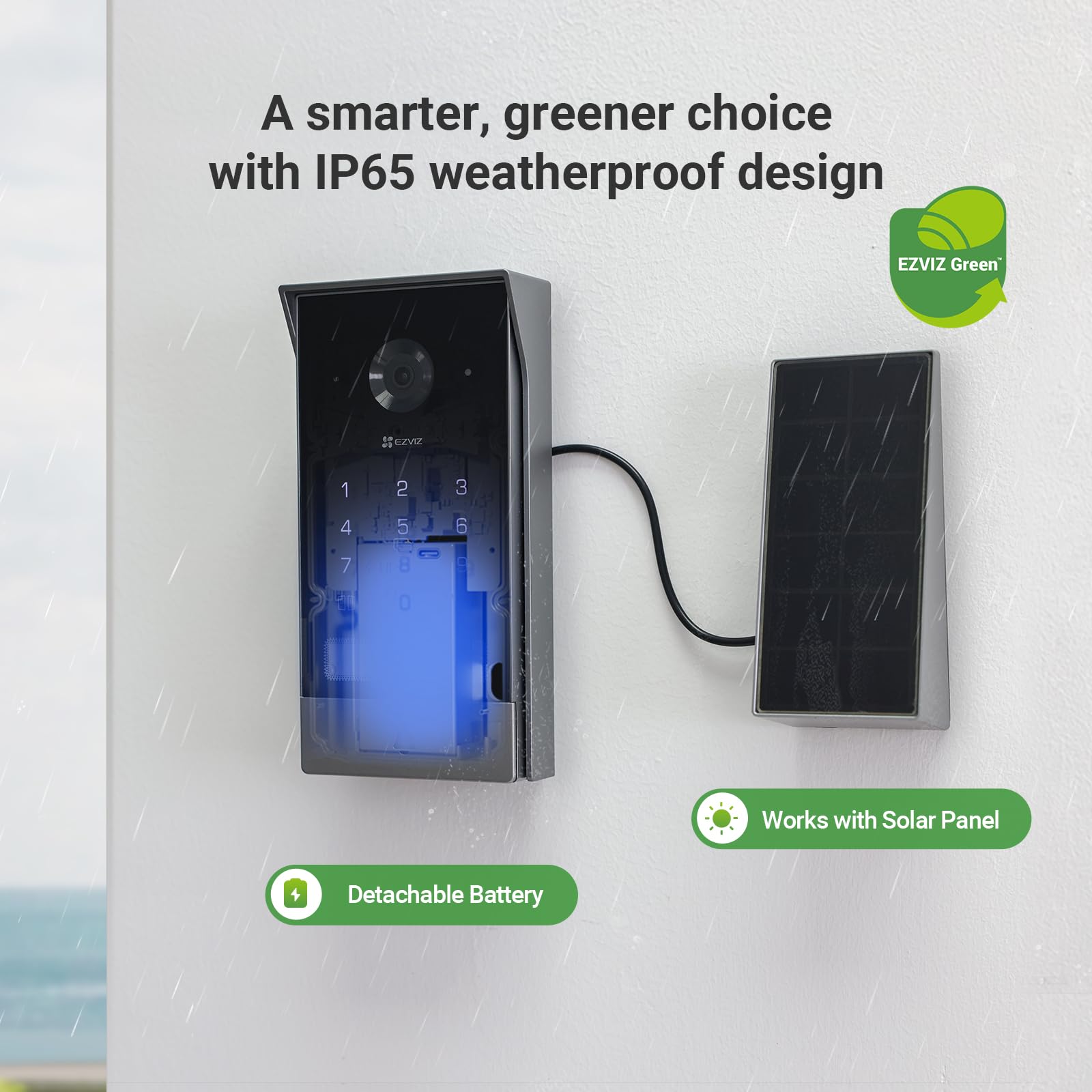 EZVIZ Battery Video Door Intercom with Solar Panel, 2K Intercom with Camera, 7 Inch Colour Touch Screen and 2-Way Audio, Dual Band, Door Intercom Supports Password, Halow Connection, EP7