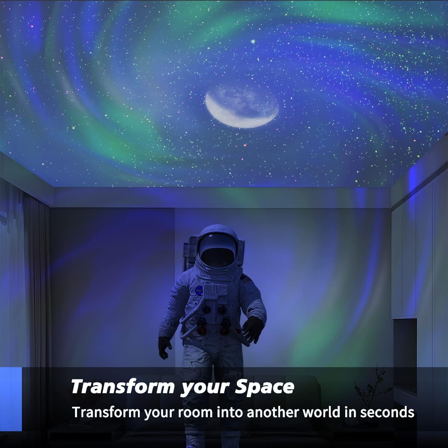 Flying Saucer Galaxy Projector Aurora Projector 2-in-1, Star Projector with 56 Light Effects and 5 White Noise, Night Light Projector for Kids Adults Home Theater