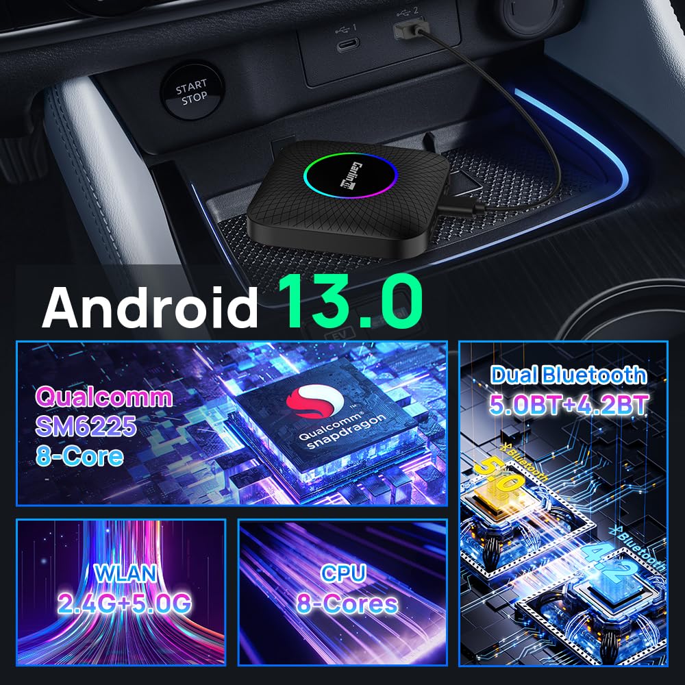 CarlinKit Ai Box CarPlay Android 13.0 for Wired CarPlay and Touchscreen Cars, Support YouTube/Netflix/TikTok/Google Play, Built-in 4G Net, 8-Core 8+128G