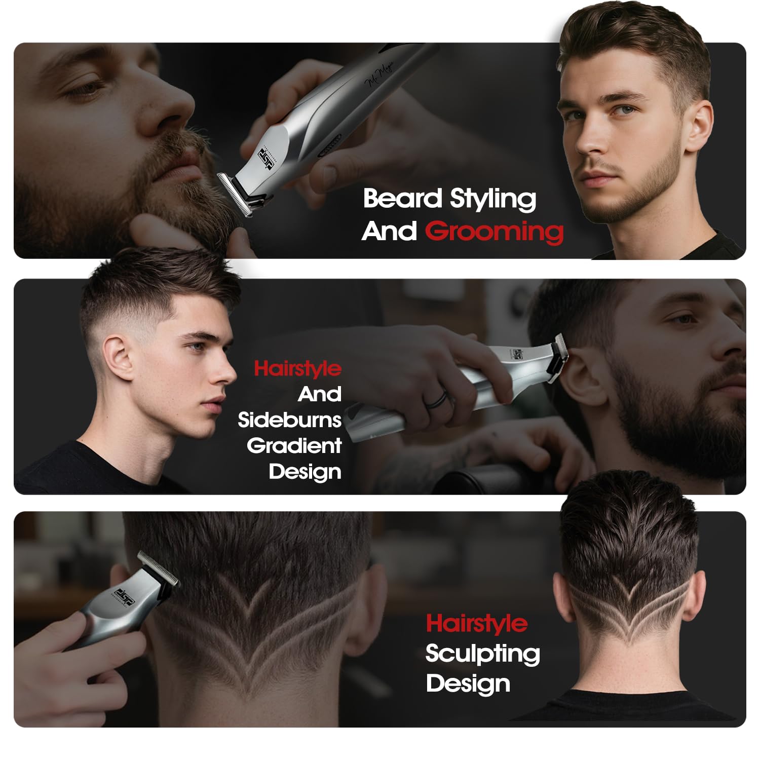 DSP Professional Trimmers for Barbers, T Blade Beard Trimmer for Men, Cordless Zinc Alloy Material Edgers Trimmer with Charge and Discharge Protection