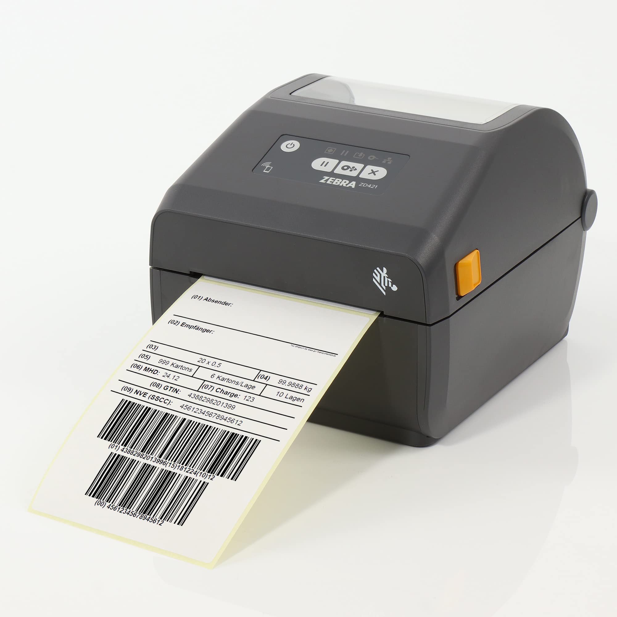 زيبرا تكنولوجيز طابعة ZD421d بحافة قابلة للتمزق - 203 نقطة لكل بوصة - حرارية مباشرة - 104 ملم كحد اقصى. عرض الطباعة، BTLE، USB، واجهات مضيف USB (ZD4A042-D0EM00EZ)، رمادي (داكن)