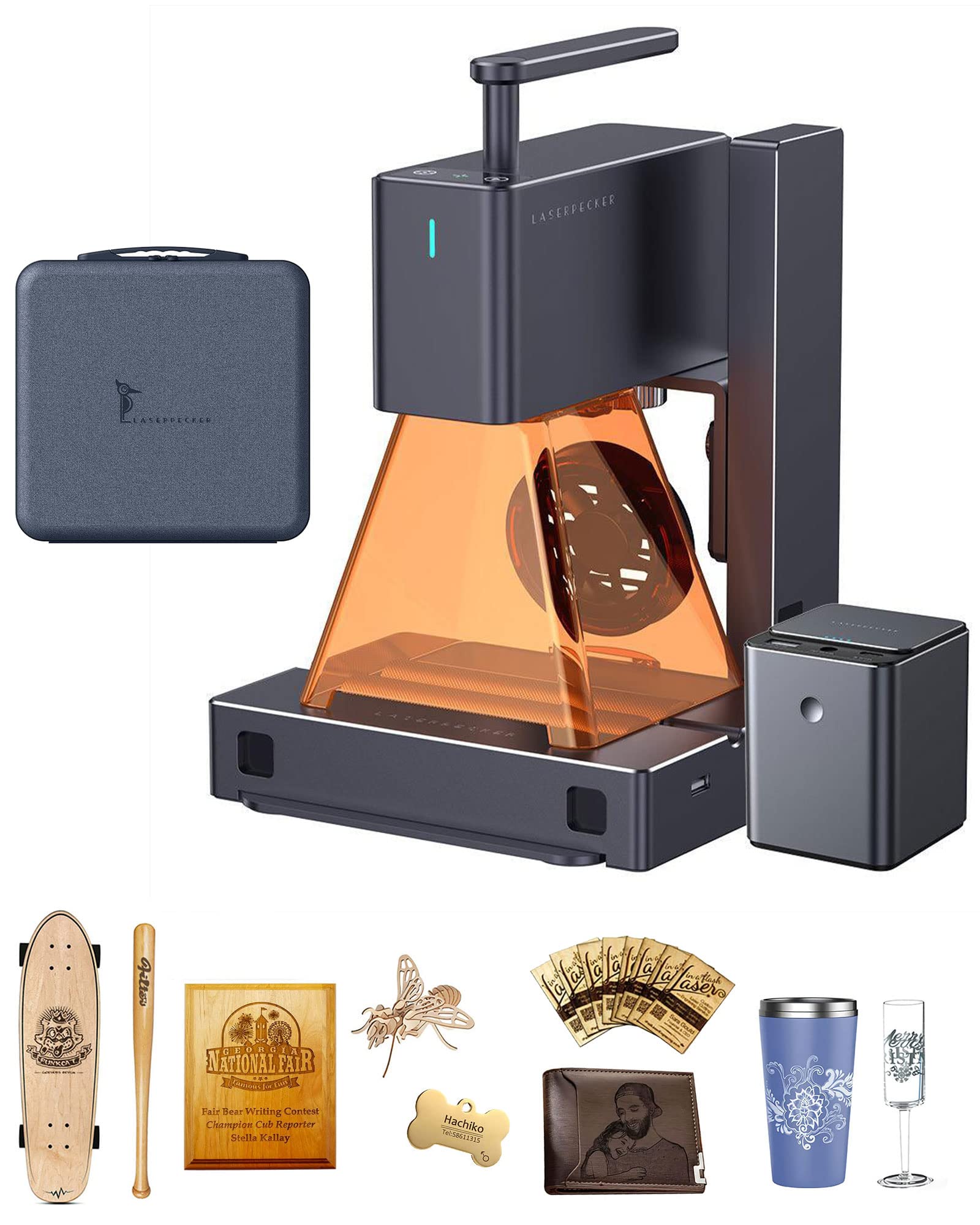 LaserPecker 2 Laser Engraver with Rotary Engraving Machine Cutter for Wood DIY Laser Etcher Portable Printer Metal Cups Compact Roller Etching Tool Desktop Handheld Mini with Stand Shield