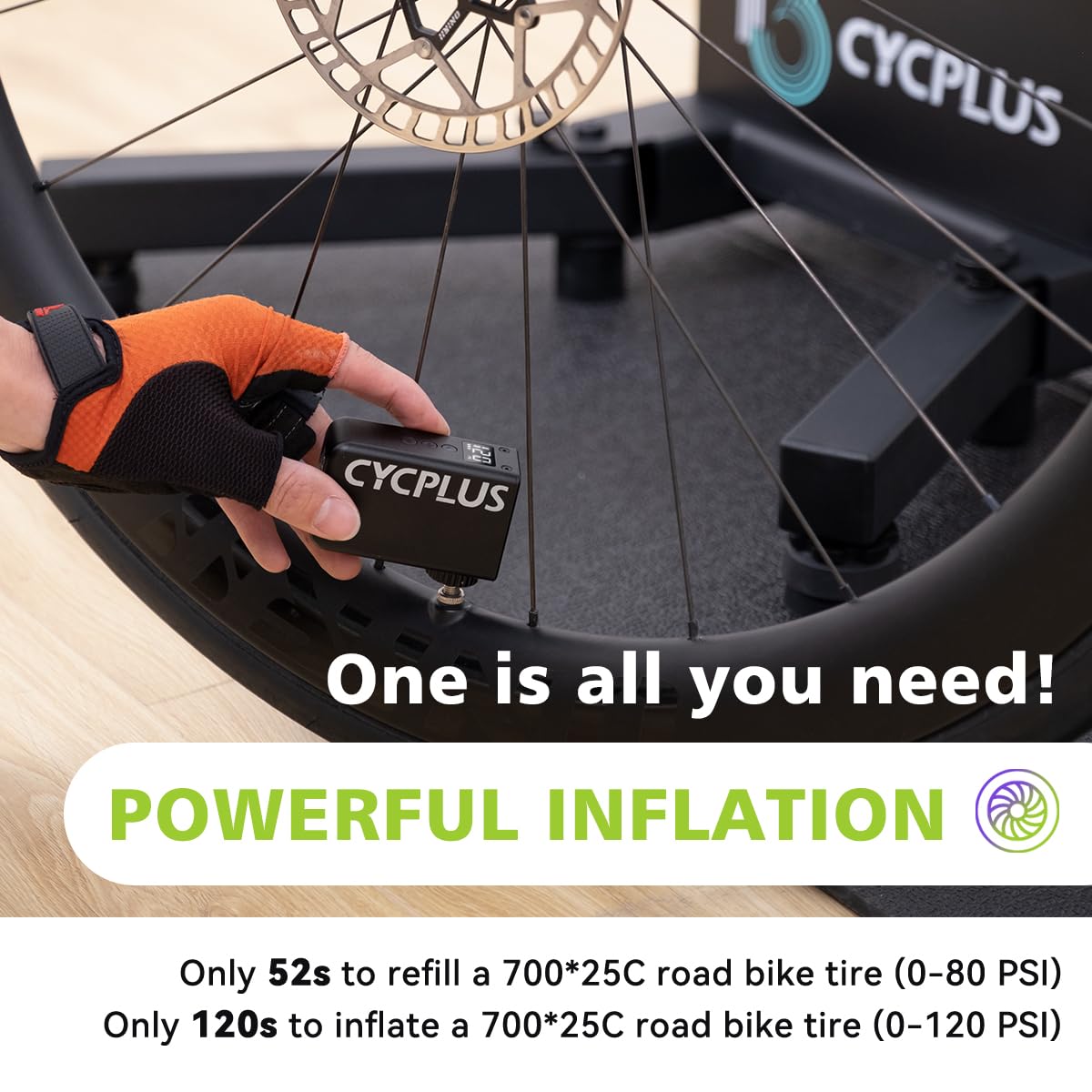 CYCPLUS Tiny Pump Mini Bike Tire Pump with Gauge, Max 120 PSI Electric Bicycle Air Pump, Auto Stop, with Presta and Schrader Valve for E-Bike, Mountain Bike, City Bike and Road Bike AS2PRO, Black