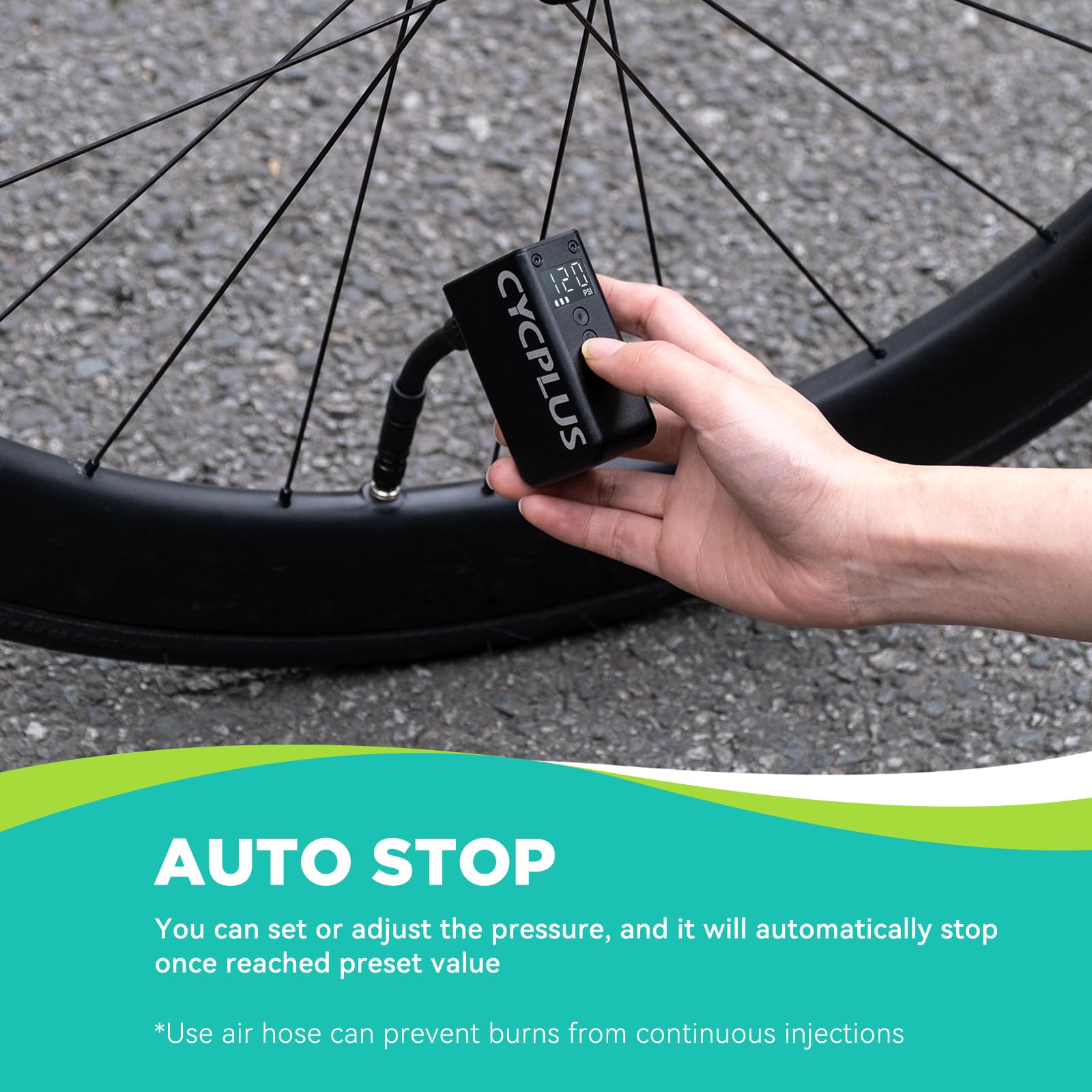 CYCPLUS Tiny Bicycle Pump with Gauge, Max 120 PSI Electric Mini Pump, Auto Stop, with Presta and Schrader Valve for E-Bike, MTB, and Road Bike AS2 PRO(2025 Updated Version)