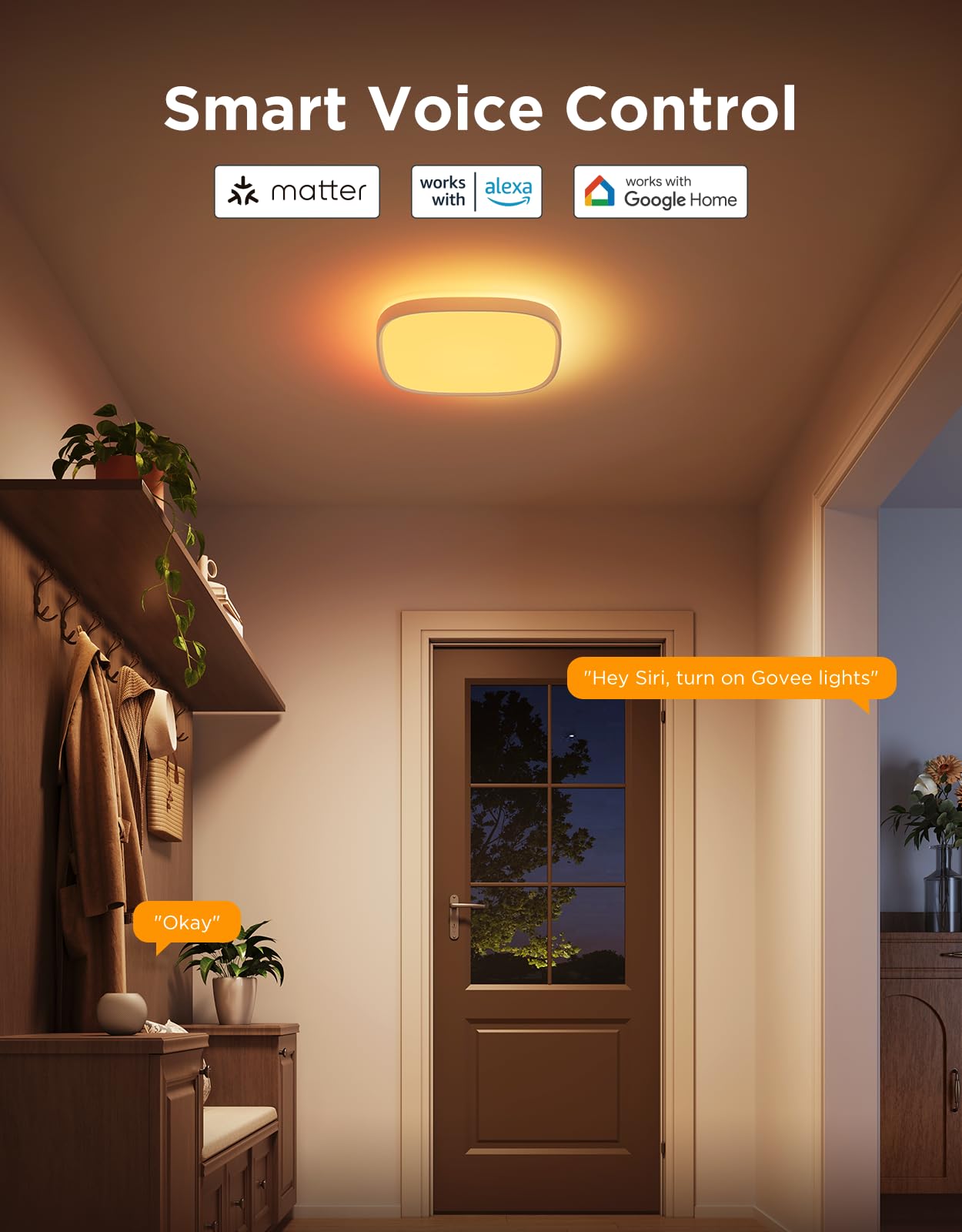 Govee Smart Ceiling Lamp, Square Led Rgbic, Compatible with Matter, Recessed 2400Lm, DIY Colors, Dimmable 2700K To 6500K For Bedroom Living Room, 12", Pack 1 Unit