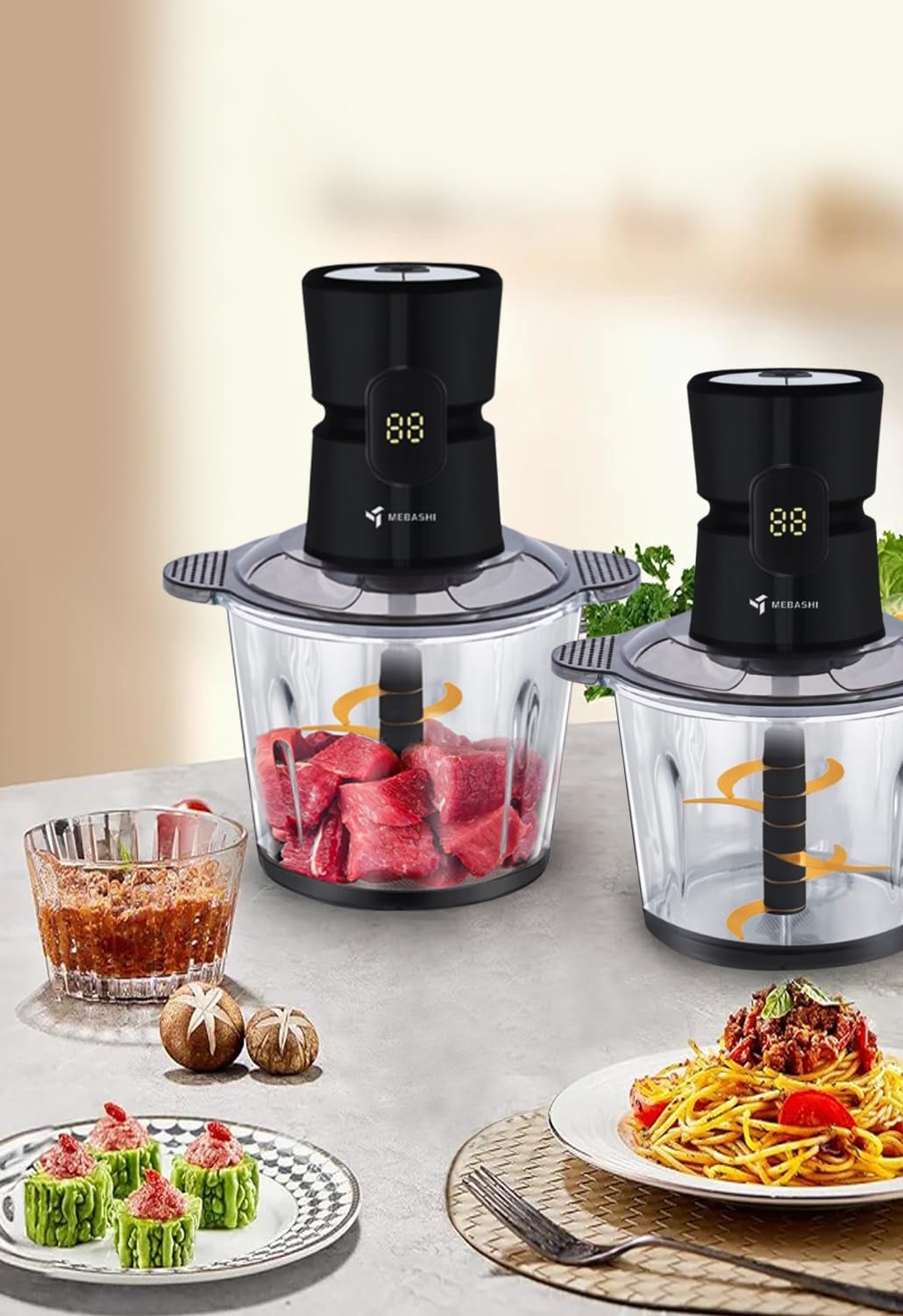 MEBASHI 3L Glass Bowl Chopper, 600W, 3 Speeds With Safety Switch, Stainless Steel Blades, (ME-CH4003) Black