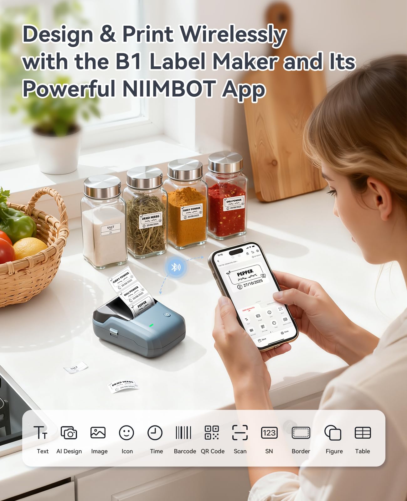 NIIMBOT Label Maker Machine with 1 Roll Free Tape B21 Vintage 2 inches Width Business Thermal Label Printer Price Gun Shipping Label Tag Writer for Home Office Organization Commercial Use (Black)