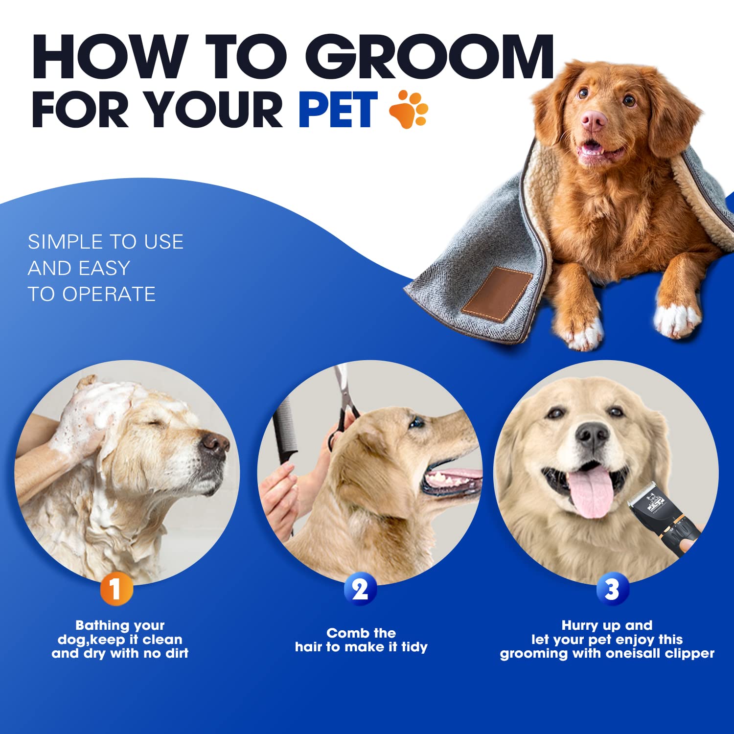 DSP® Dog Clippers for Grooming Dog Grooming Clippers 3-Speed Low Noise Dog Hair Clippers for Small & Large Dog