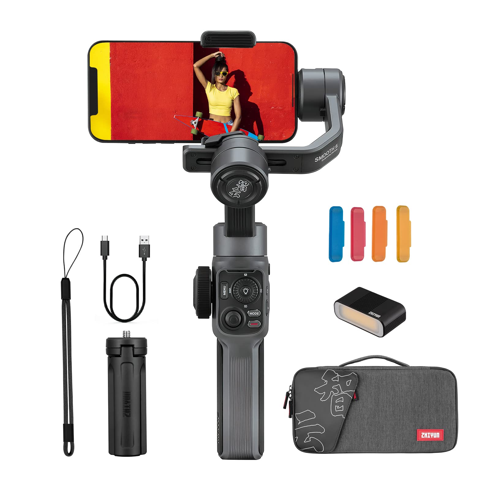 ZHIYUN Smooth 5 Combo Gimbal Stabilizer: Professional 3-Axis Handheld Gimble Stabilizer with Grip Tripod LED Fill Light for Smartphone Cell Phone iPhone 13 Pro Max Video Kit