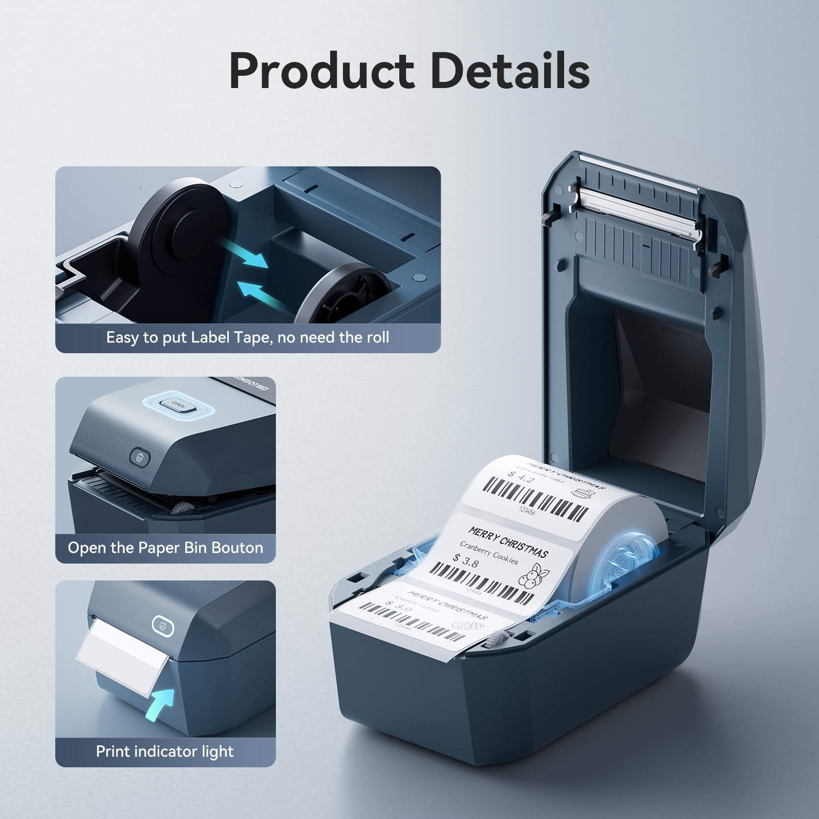 نيمبوت طابعة ملصقات كيه 3 مقاس 3 انش مع اتصال بلوتوث وUSB عالي السرعة، تدعم الهاتف الذكي والكمبيوتر، صانع ملصقات حراري للاعمال الصغيرة والمكاتب المنزلية