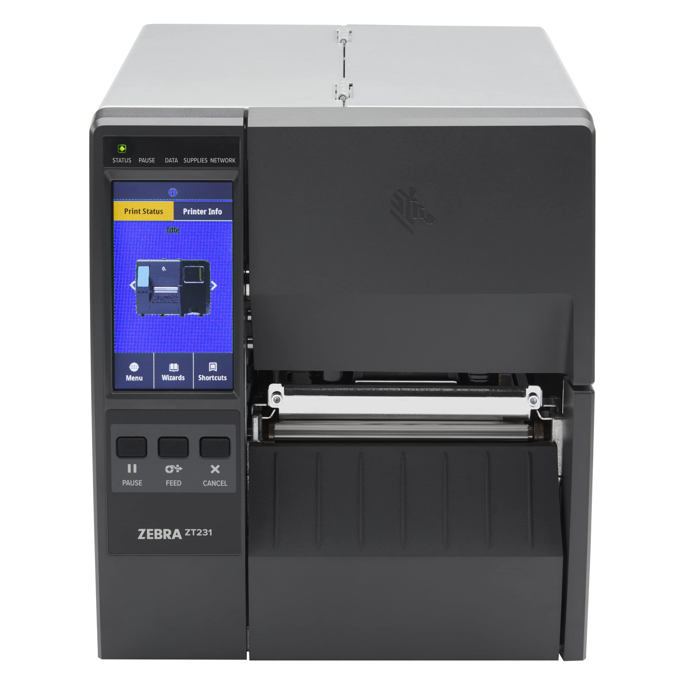 زيبرا طابعة صناعية ZT231 بنقل حراري 300 نقطة لكل بوصة، نسخة مطورة ZT231 من طابعة ZT230، عرض الطباعة 4 انش ايثرنت بلوتوث تسلسلي USB، تتضمن: شاشة تعمل باللمس، شريط تمزيق