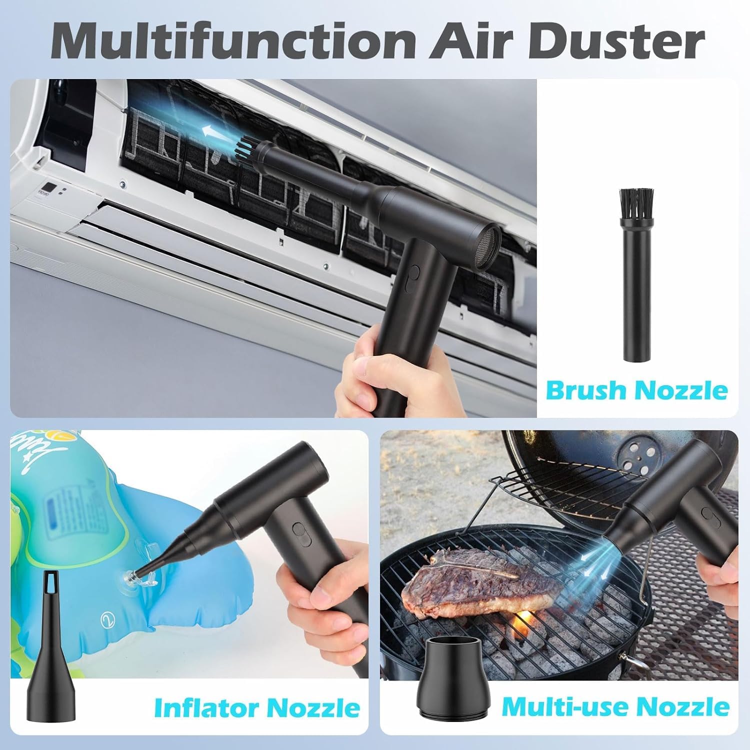 Fipka Electric Air Dust Remover, Adjustable 125000RPM Nozzle Blower,8000mah Rechargeable Turbo Jet Fan, Powerful Fan, Handheld Can Air Dust Remover for Car, Keyboard, Sofa
