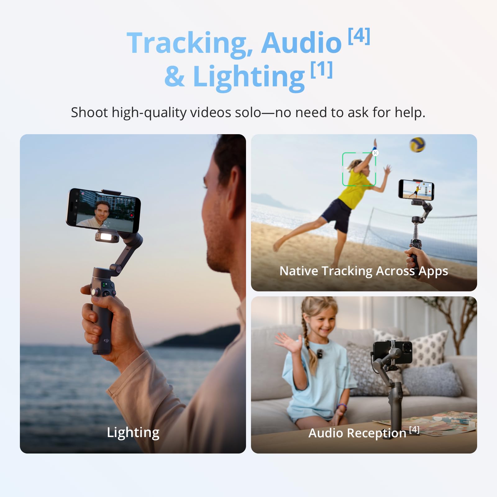DJI Osmo Mobile 8 Smartphone Gimbal Stabilizer, Native Tracking with Sound and Light, 360° Rotation, Built-in Extension Rod and Tripod, 10-Hour Battery, Strong 3-Axis Stabilization