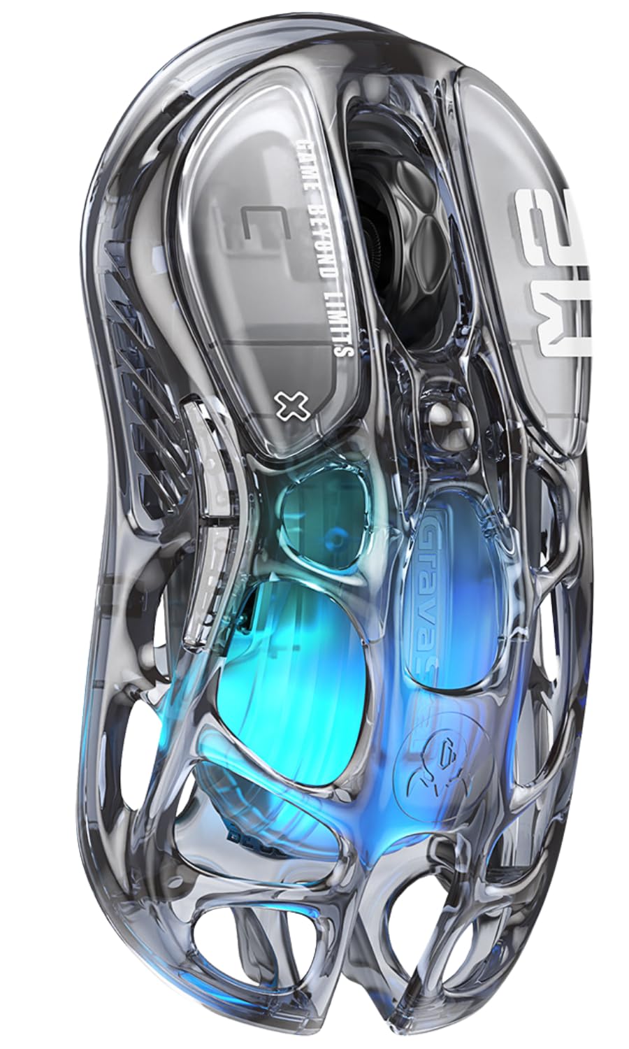 GravaStar Mercury M2 Wireless Gaming Mouse with 26,000 DPI, PAW3395DM Sensor - 79g Lightweight Hollowed-Out Design - 5 Programmable Buttons - 5 Dynamic Lightsync RGB - Transparent Black